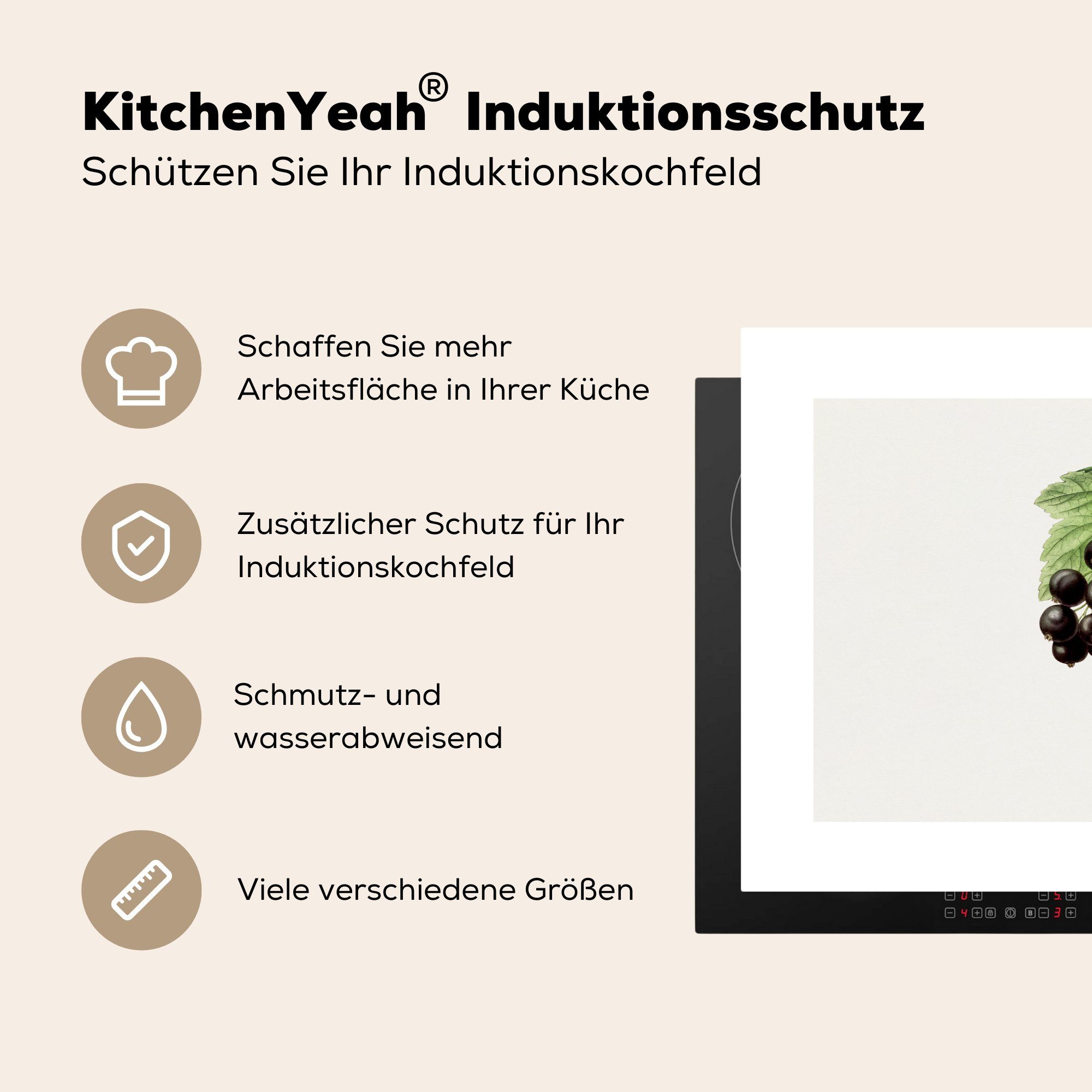 Vinyl, Schutz - 81x52 für die Induktionskochfeld Beeren Lebensmittel MuchoWow küche, Obst, - Ceranfeldabdeckung cm, tlg), Herdblende-/Abdeckplatte (1