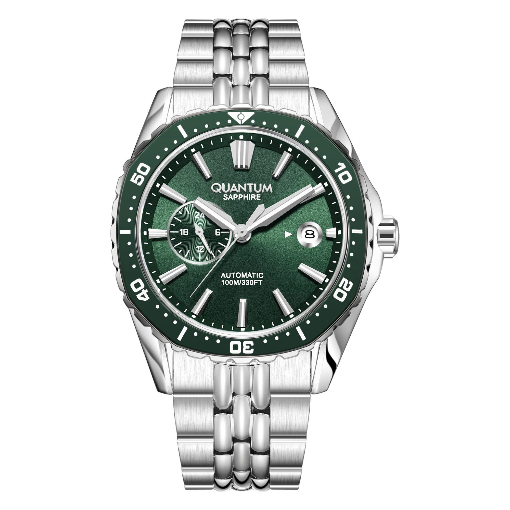 QUANTUM Automatikuhr Herren Automatikuhr Edelstahl, 40 mm, Saphirglas, 10 ATM wasserdicht dunkelgrünes Zifferblatt, silber – QMG1257B.370, (1-tlg), Datum, Saphirglas, inkl. Geschenkbox
