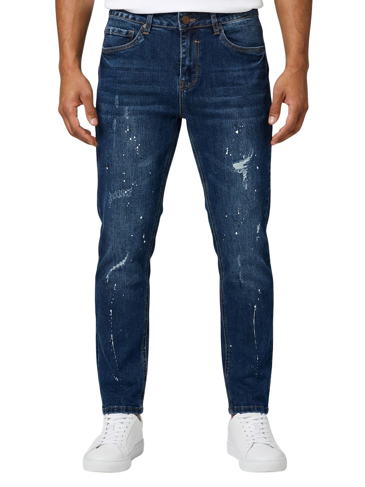 Tazzio Slim-fit-Jeans A110 Destroyed-Look mit Paint-Splatter-Effekt & Used-Waschung