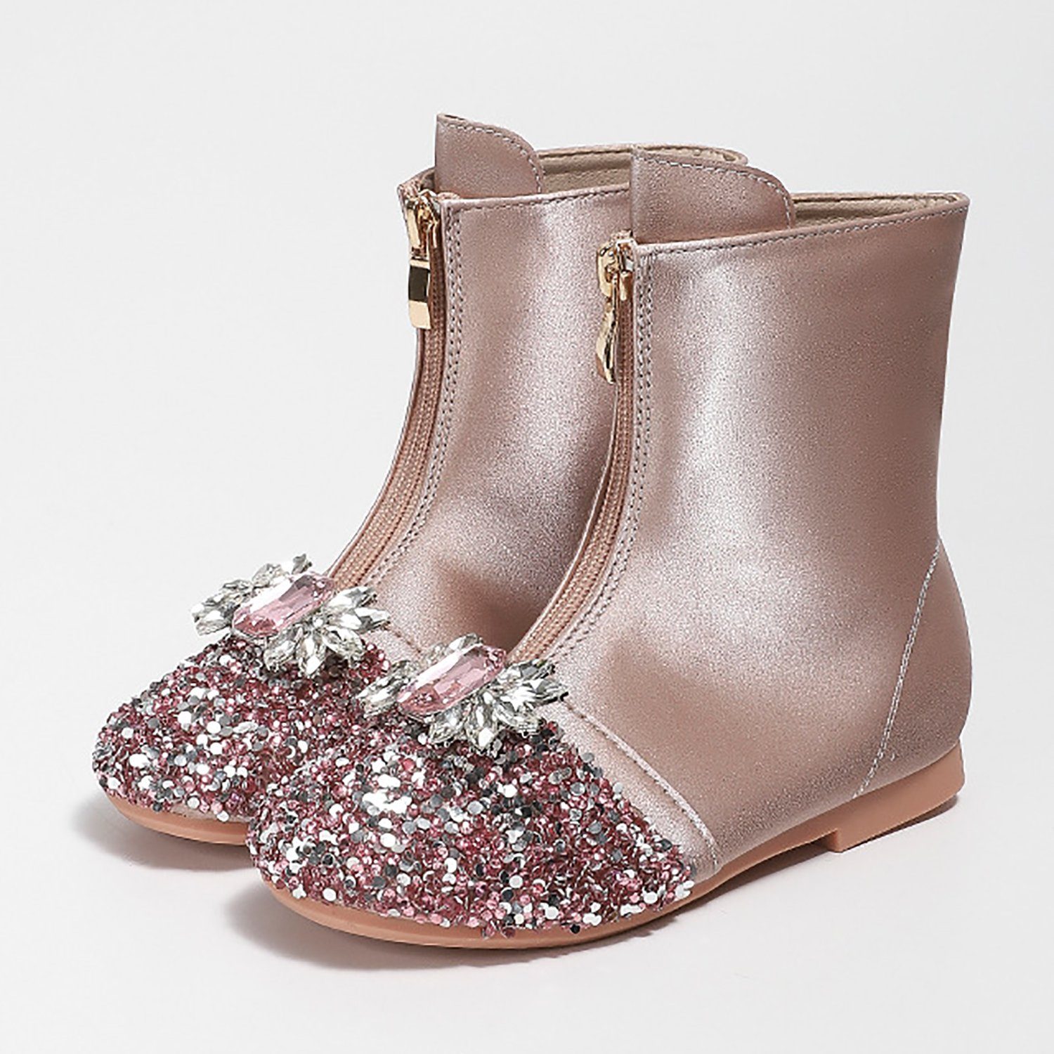 mit Rosa Gefütterte Daisred Schneestiefel Mädchen Warm Kristall Glitzem Stiefel