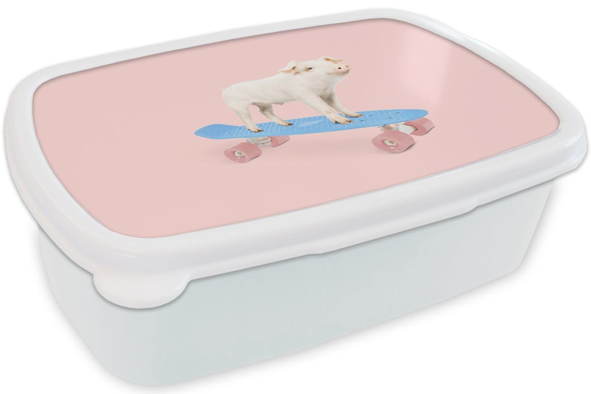 - Lunchbox Schwein Brotbox Rosa Kinder Skateboard für (2-tlg), Brotdose, Erwachsene, - - - für Tiere, MuchoWow und Jungs Mädchen und Kunststoff, Blau weiß