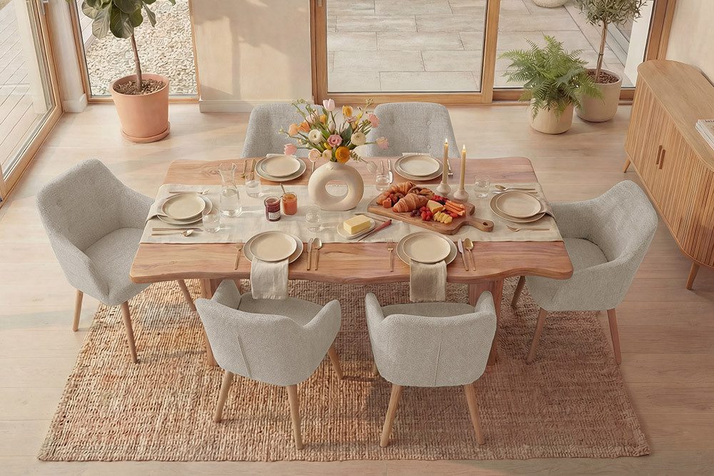 riess-ambiente Esszimmerstuhl SCANDINAVIA MEISTERSTÜCK beige/natur- Strukturstoff, Gummibaum, massiv (Einzelartikel, 1 St), Nordischer Stuhl - ideal für Esszimmer, Wohnbereich oder Homeoffice