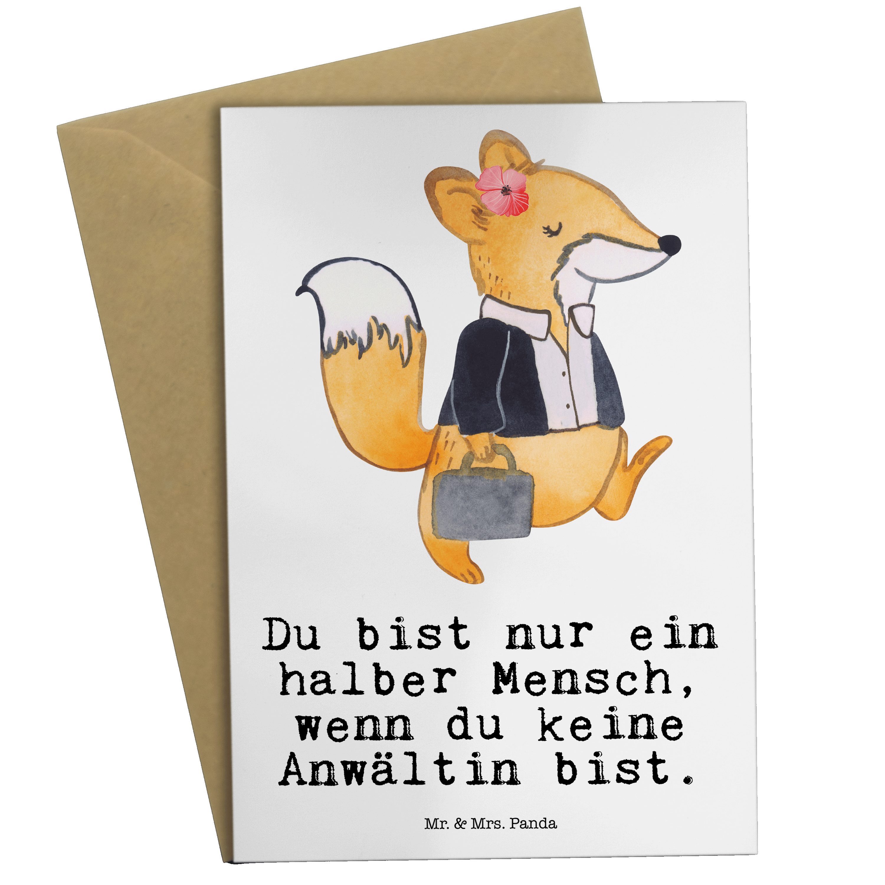 Mr. & Mrs. Panda Grußkarte Anwältin mit Herz - Weiß - Geschenk, Hochzeitskarte, Rente, Aktentasc