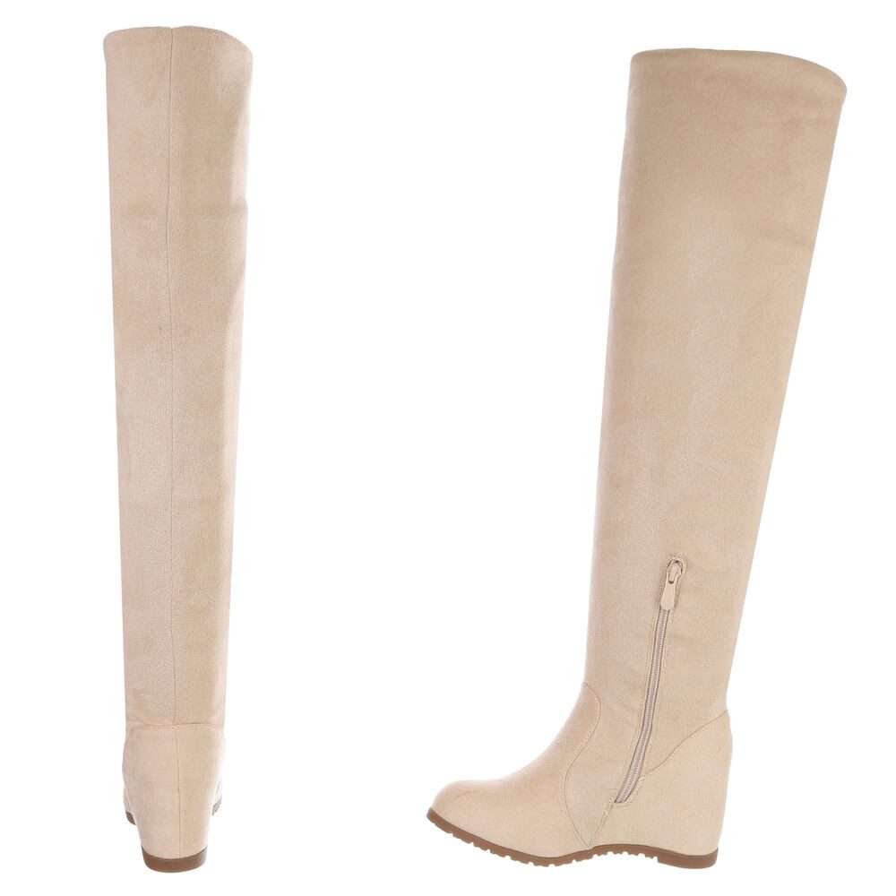 Ital-Design Elegante Chelsea-Boots für Damen mit modernen Details Overkneestiefel (90851865) Keilabsatz/Wedge Stiefel in Beige