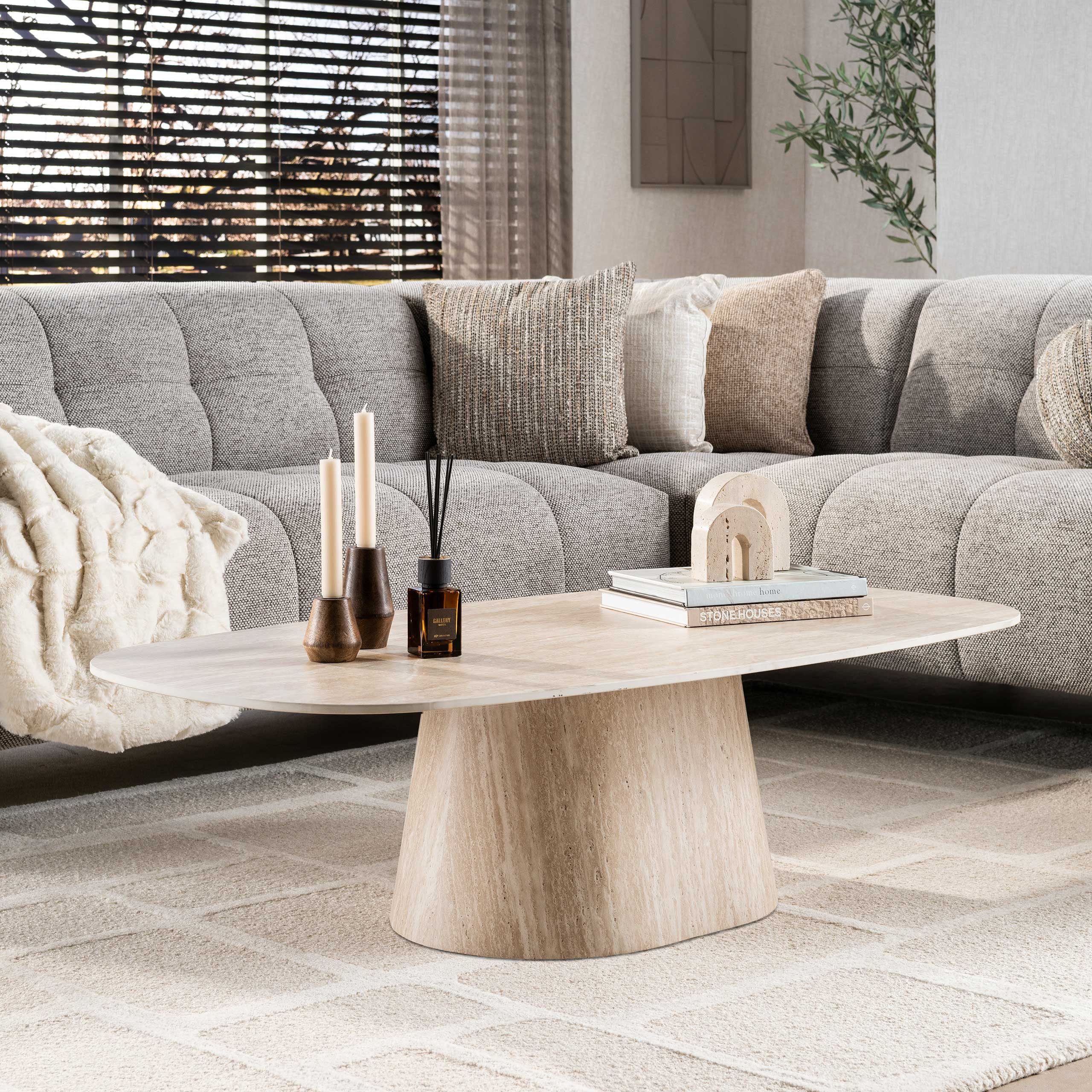 Sitheim-Europe Couchtisch Couchtisch Centro 135cm / 3D Keramik travertin, 135cm, Keramikplatte in Travertinoptik