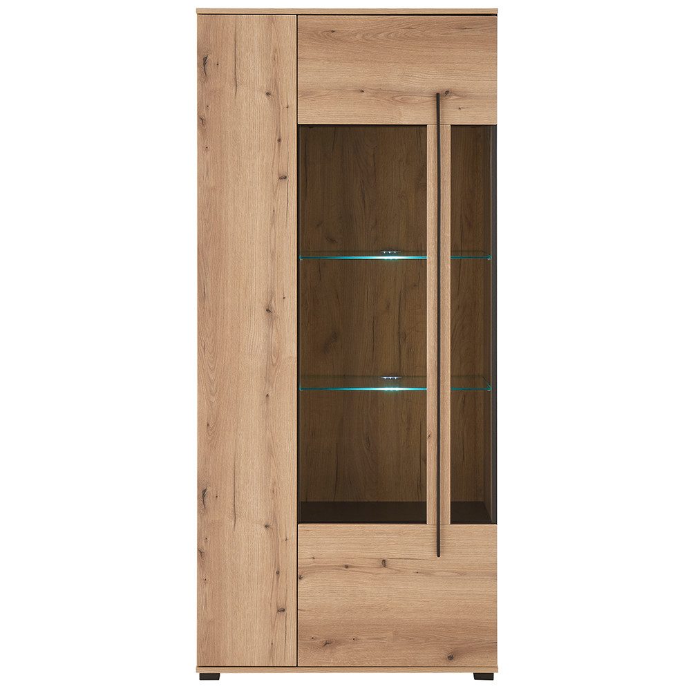 Lomadox Vitrine COLORADO-61 Vitrinenschrank inkl. LED Glasbodenbeleuchtung 90 cm breit in Eiche Nb