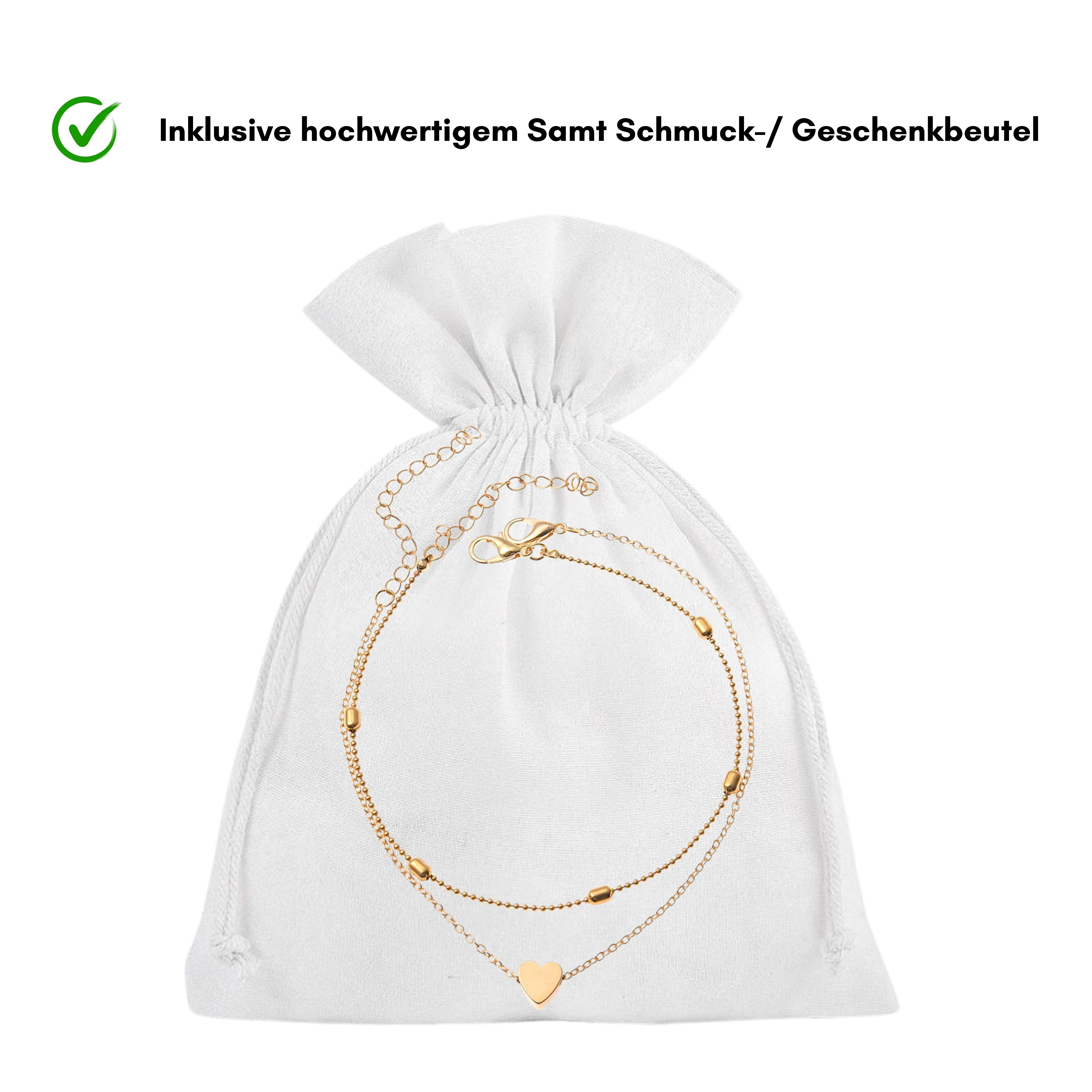 Felino Fußkette mit Anhänger Fußkettchen Damen Herz Silber Fusskette (Set, 2-tlg., 2 Stück), Längenverstellbar (22 - 27 cm)