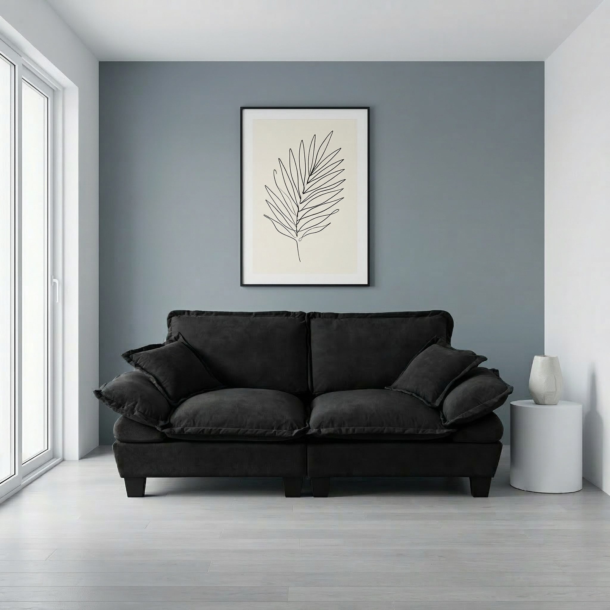 i@home 2-Sitzer Polstersofa, 2 Sitzer Sofa Klein Couch, Modernes Sofa, Schwarz, Set 1 Teile, 194 cm Polstersofa aus Chenille-Stoff, Doppelsofa für Wohnzimmer