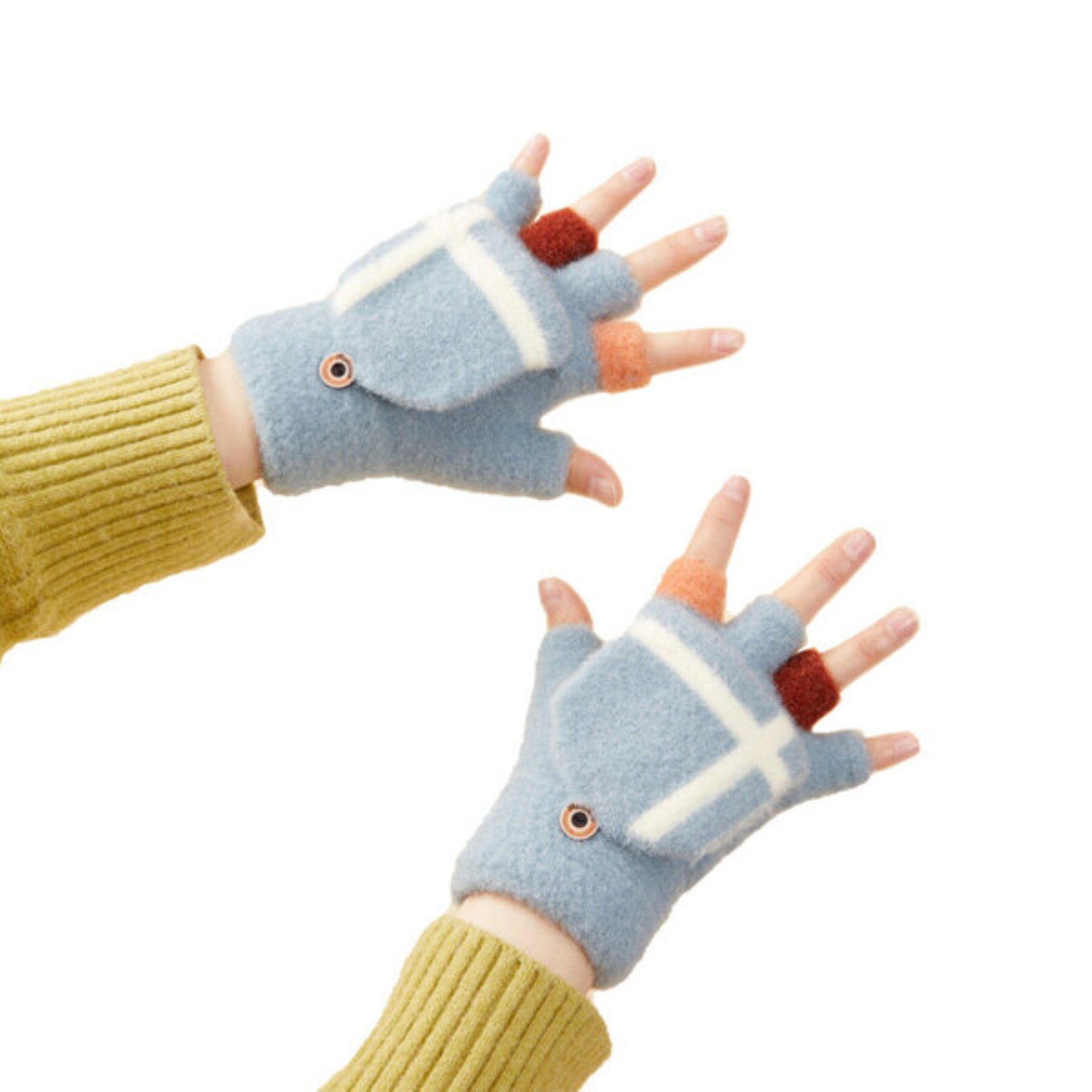 COFI 1453 Kinder Muster und Blau und für Winter-Telefonhandschuhe Fäustlinge Knöpfe Damen mit