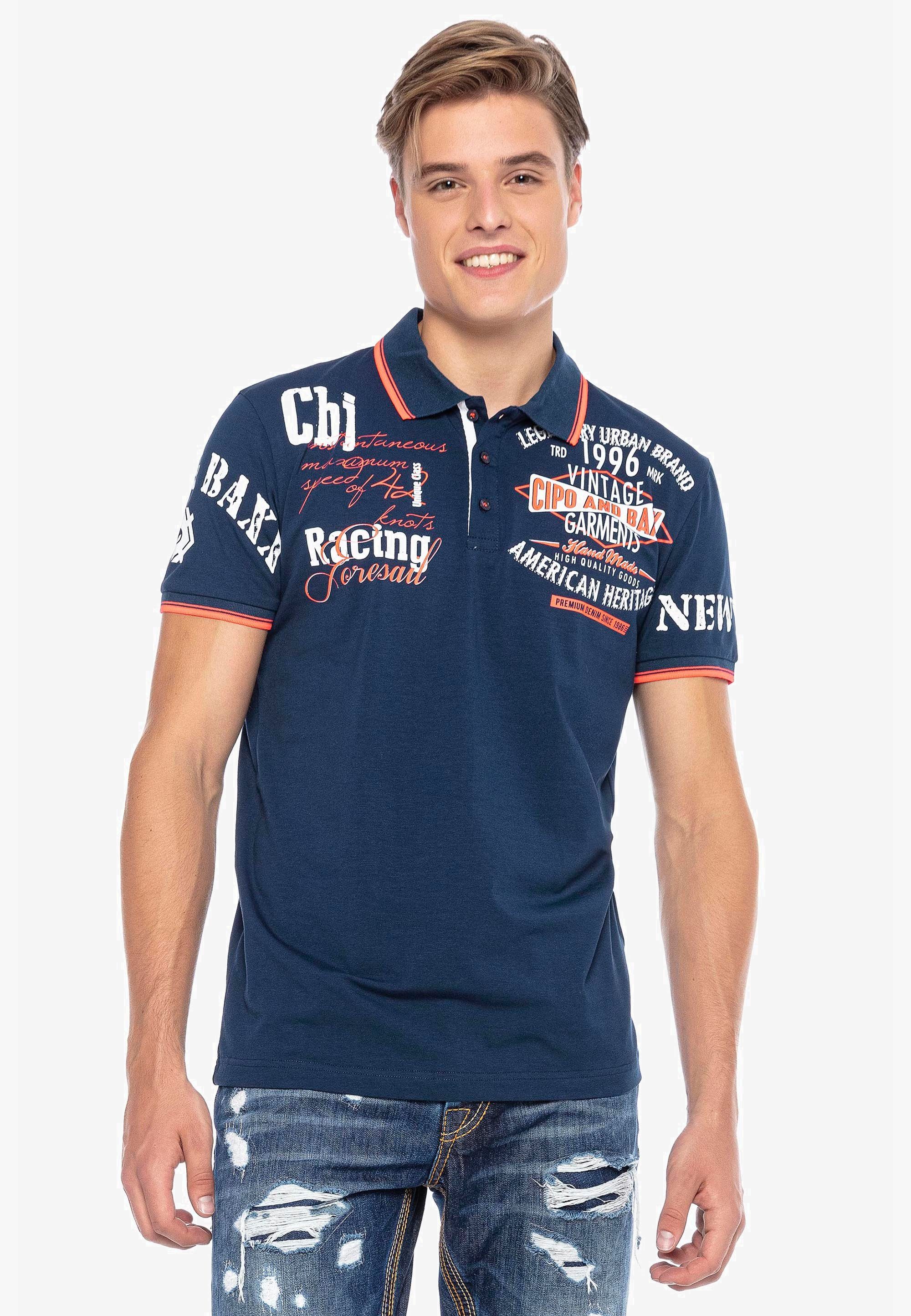 trendigem Poloshirt mit Cipo dunkelblau Print & Baxx