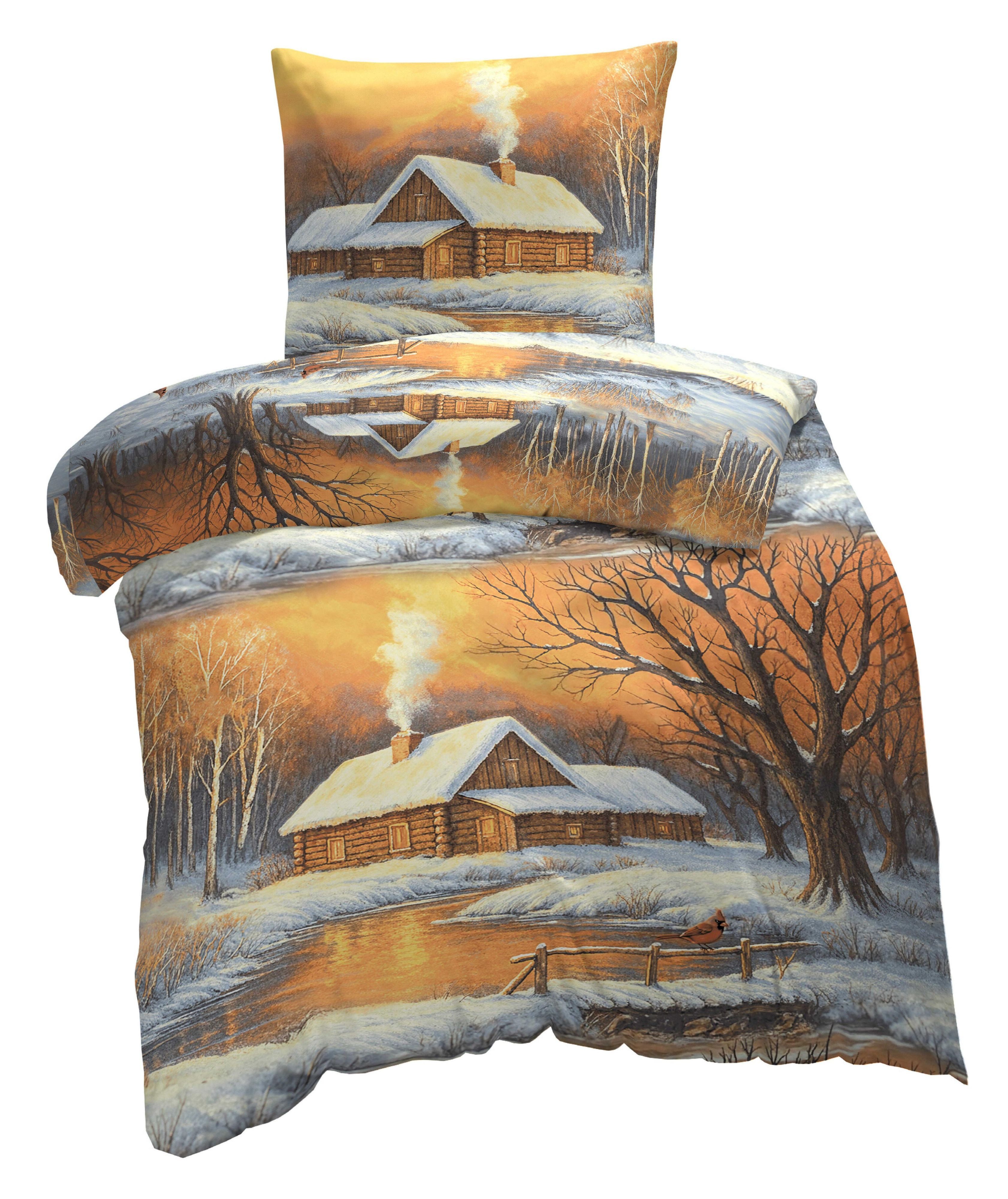 One Home Bettwäsche Schneelandschaft Winterlandschaft, Flanell, 2 teilig, S günstig online kaufen