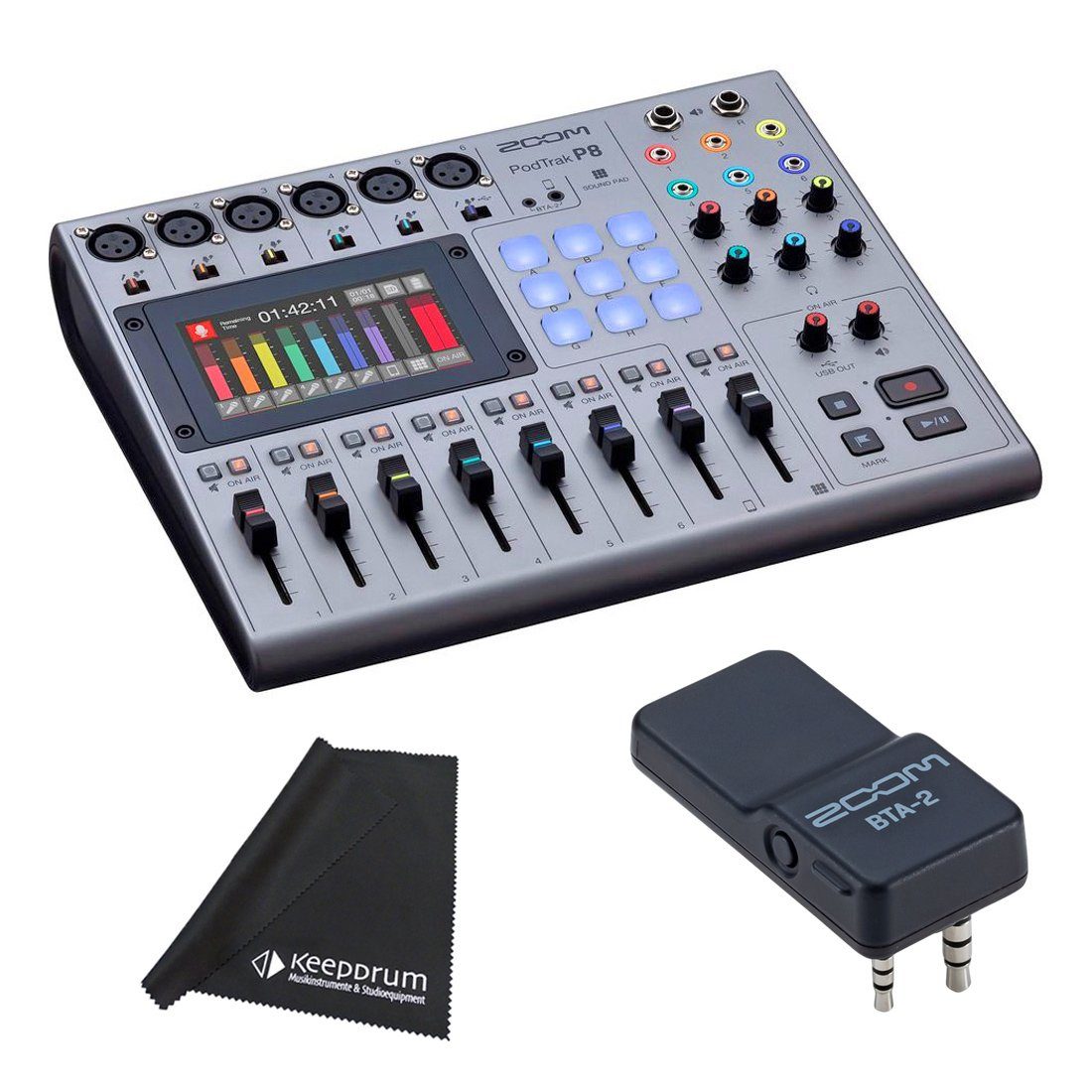 Zoom P8 Podtrak mit BTA-2 Bluetooth Adapter mit Tuch Digitales Aufnahmegerät