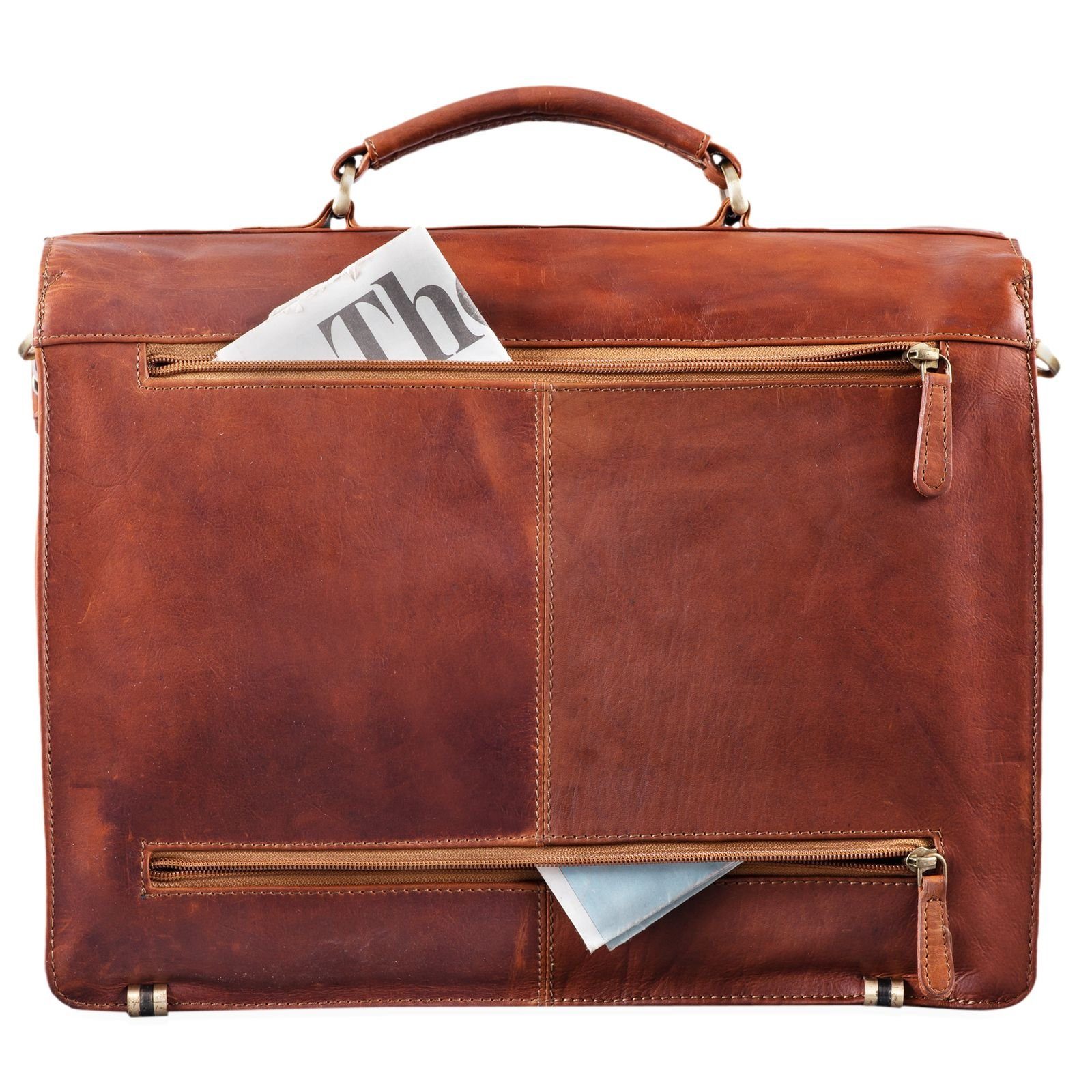 Leder Aktentasche - braun STILORD Aktentasche "Atlas" cognac