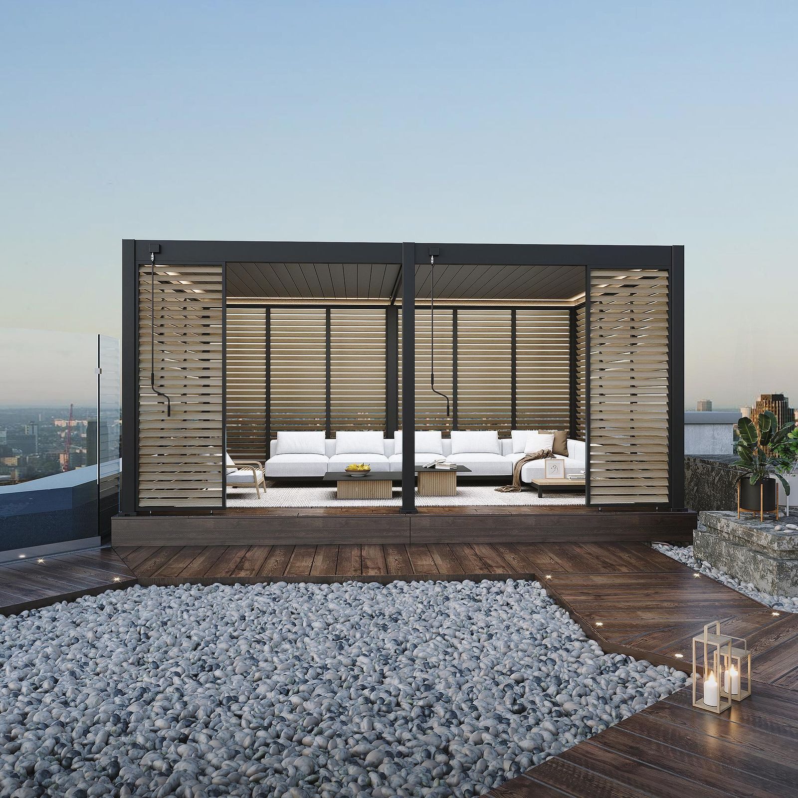 Weide Pavillonseitenteil Holzoptik Wand für Pergola günstig online kaufen