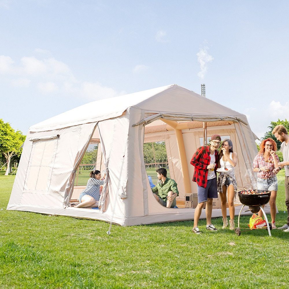 Meulbaty aufblasbares Zelt Camping Zelt Sufblasbar mit Kaminöffnung & Dachfenster Vordach, Personen: 10 (1 tlg), 10-12per XXL, ohne Markise