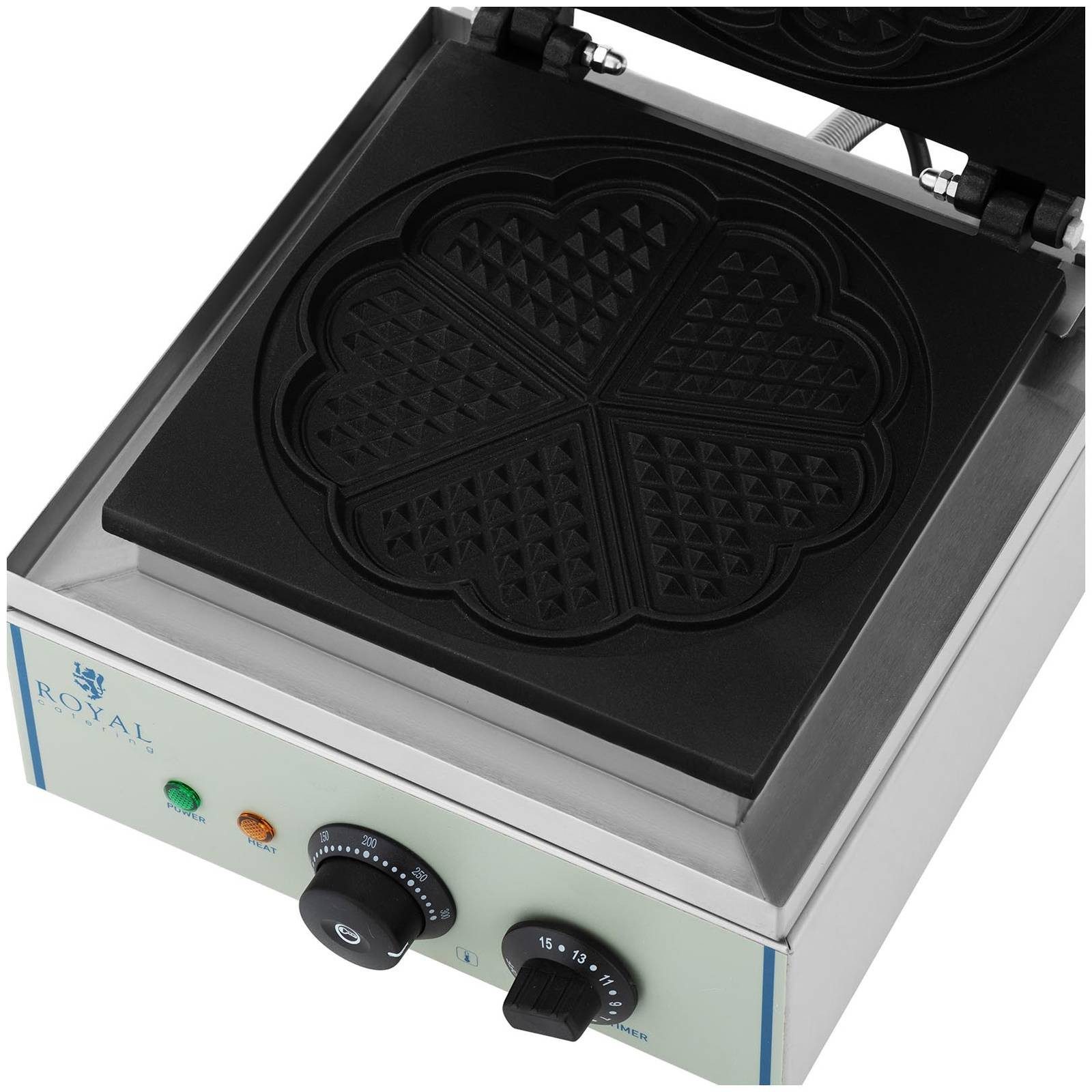 Royal Catering Waffeleisen Herzform Waffel Maker Waffelautomat 1500W Timer Edelstahl Gastro XXL, 1500 W