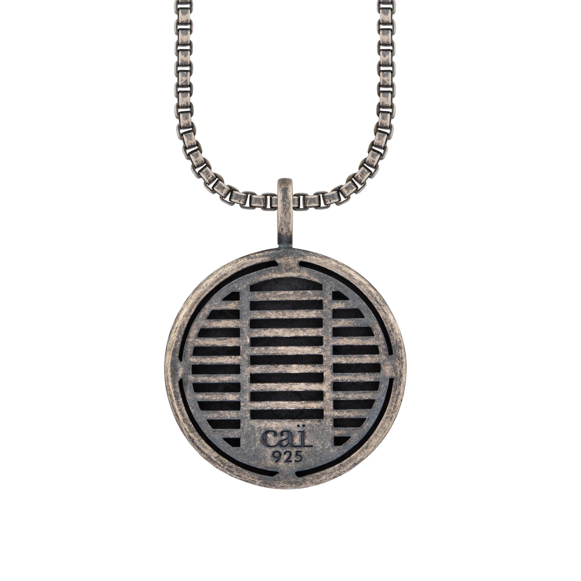 matt Silber CAÏ Kette Wappen 925/- Music oxidiert mit Skull Rock Anhänger