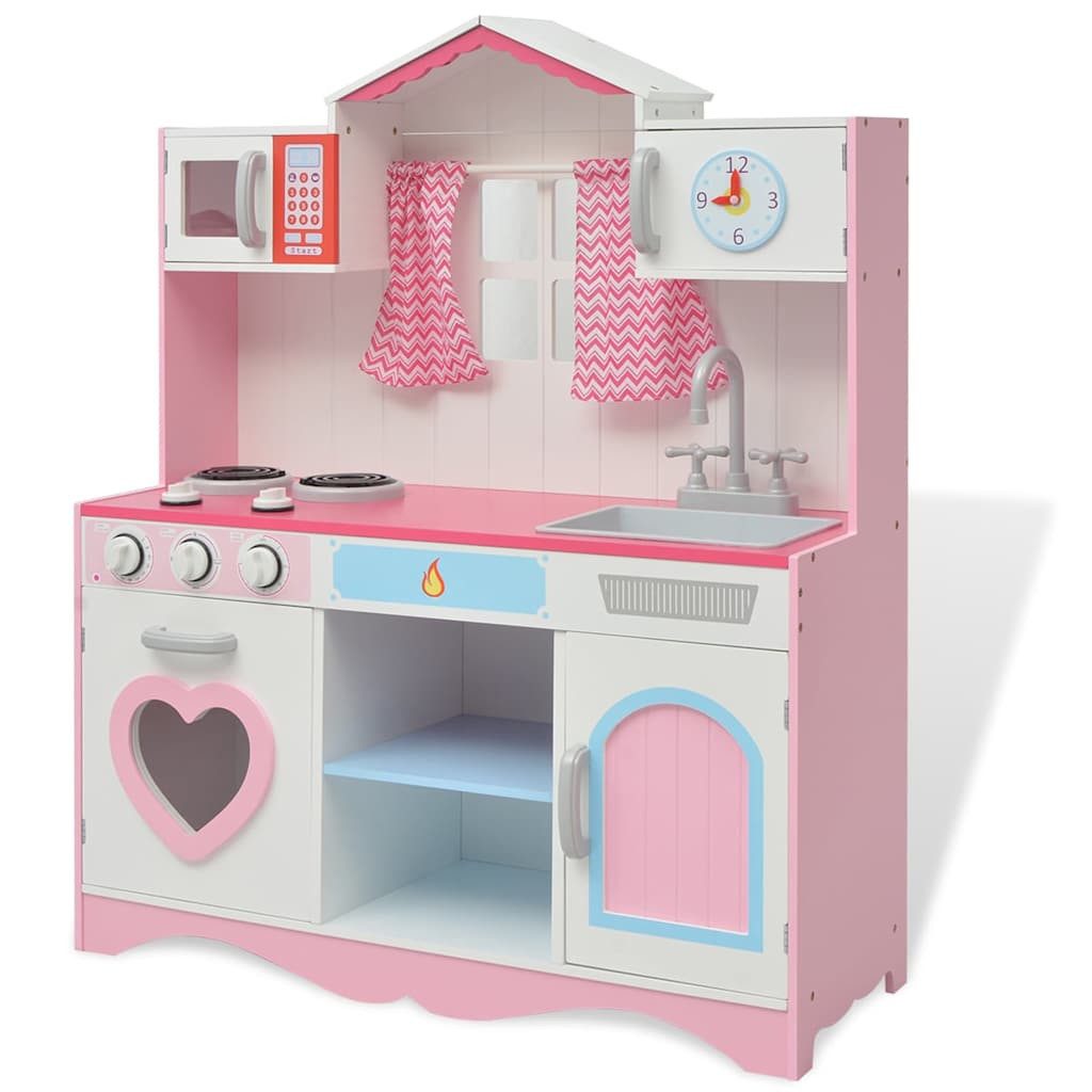 vidaXL Spielküche Spielzeugküche Holz 82×30×100 cm Rosa und Weiß MDF