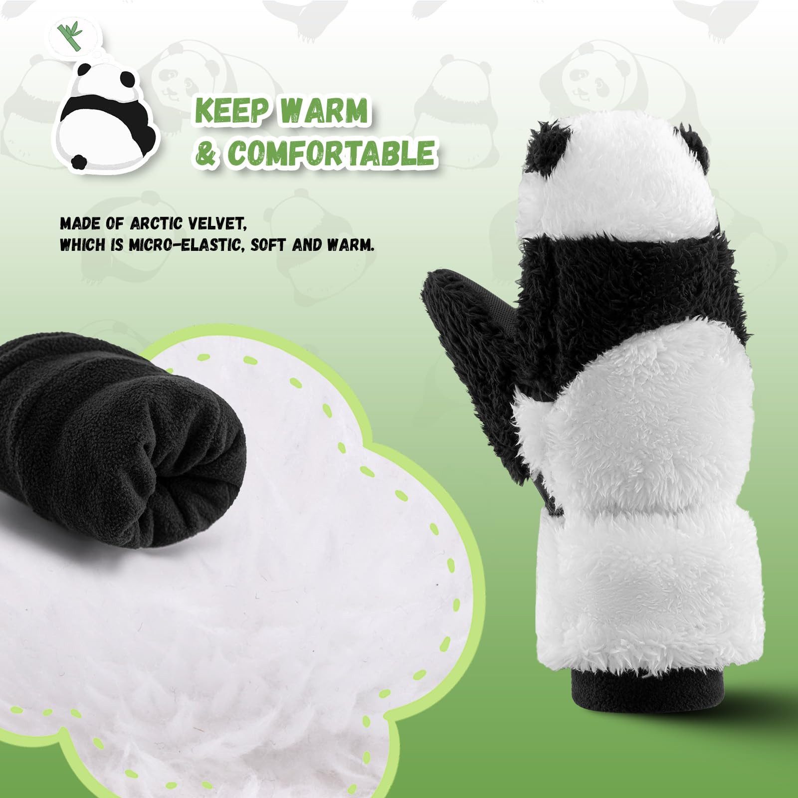 ROCKBROS Skihandschuhe Panda Design, warme Thermo Handschuhe mit vollen Fingern, winddicht Cute panda design