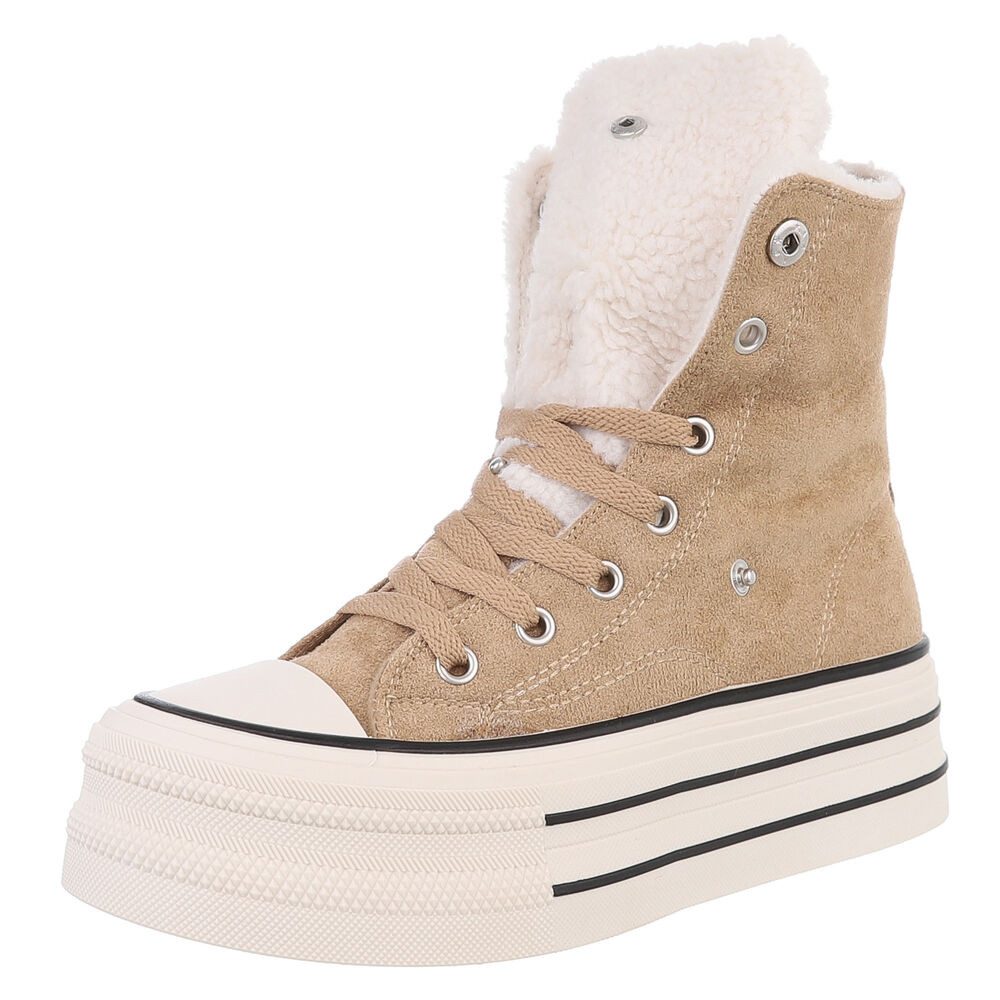 Ital-Design Trendy Freizeitschuh mit gefüttertem Knöchel und Komfort Sneakerboots (90458092) Flach Sneakers High in Hellbraun