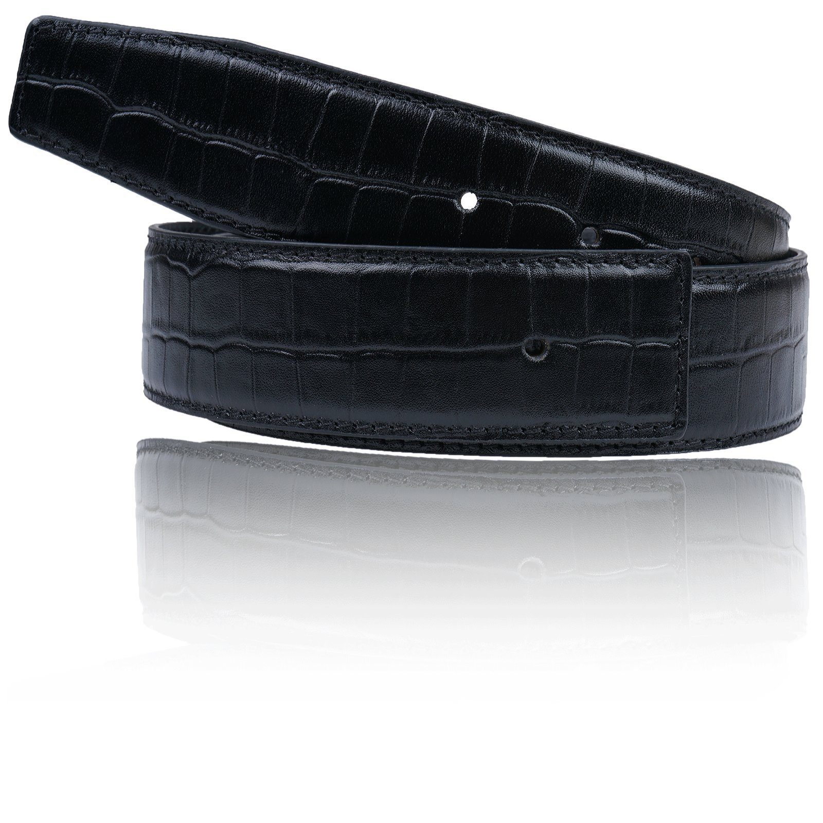 Ledergürtel Wendegürtel Krokodil Schwarz 40mm ohne H Schnalle & H Gürtelschnalle