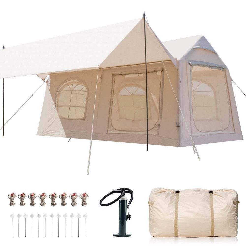 Meulbaty aufblasbares Zelt Camping Zelt Sufblasbar mit Kaminöffnung & Dachfenster Vordach, Personen: 12 (1 tlg), 10-12per XXL, mit Markise