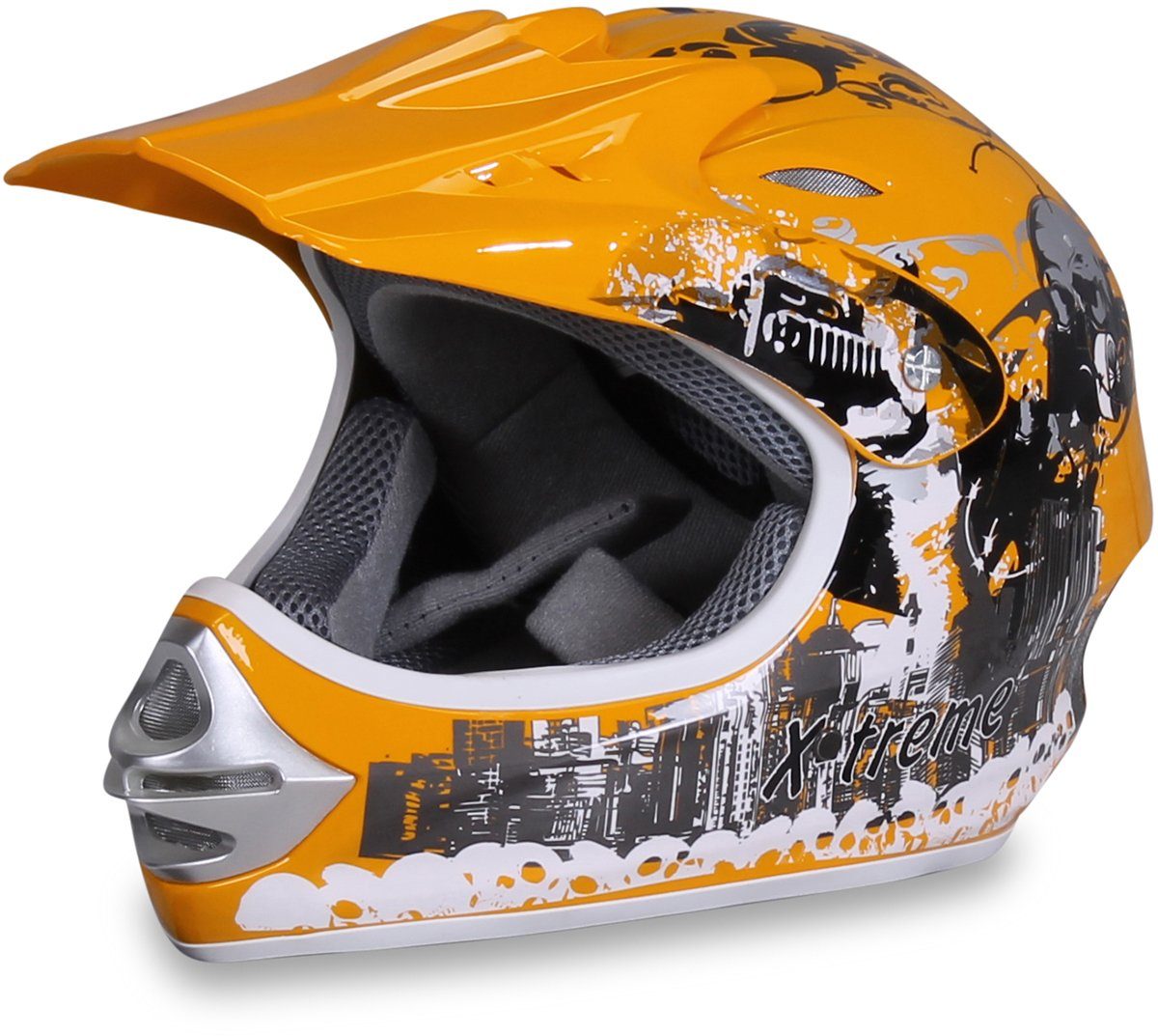 Actionbikes Motors Motocrosshelm Crosshelm X-treme - 6 Größen - gelb (Cross Helme - Sturzhelm - Schutzhelm - Helm für Motorrad Kinderquad und Crossbike, 1-tlg., 49-60 cm Kopfumfang - Kinnriemen - Innenpolster), Kinderhelm Schutzhelm Kopfschutz Mountainbike Fahrrad Helm