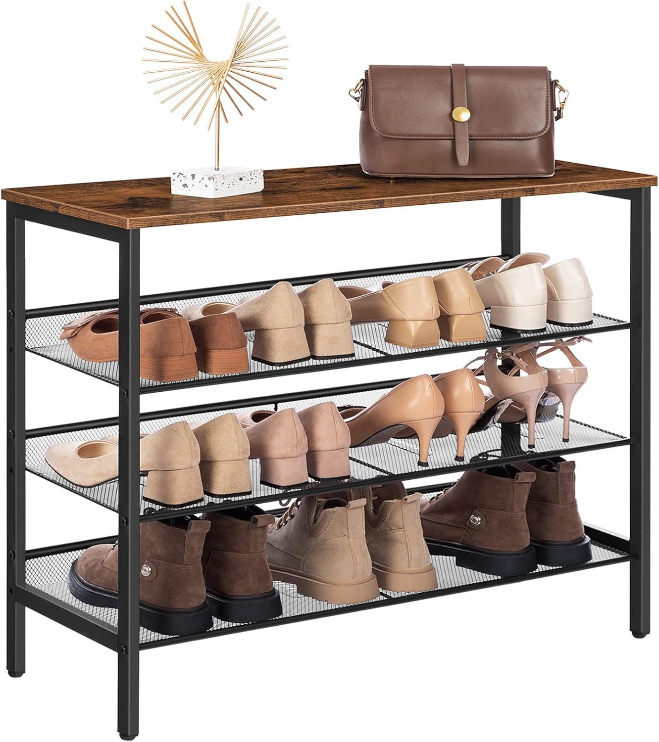 Hoobro Schuhregal, 4 Ebenen Metall/Gitter, platzsparend, Industrial Stil