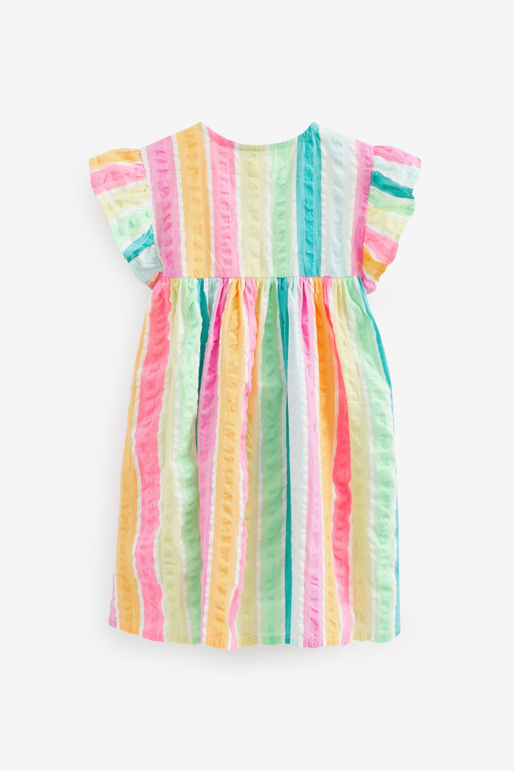 Rainbow Sommerkleid Stripe Baumwollkleid Rüschenärmeln mit (1-tlg) Next