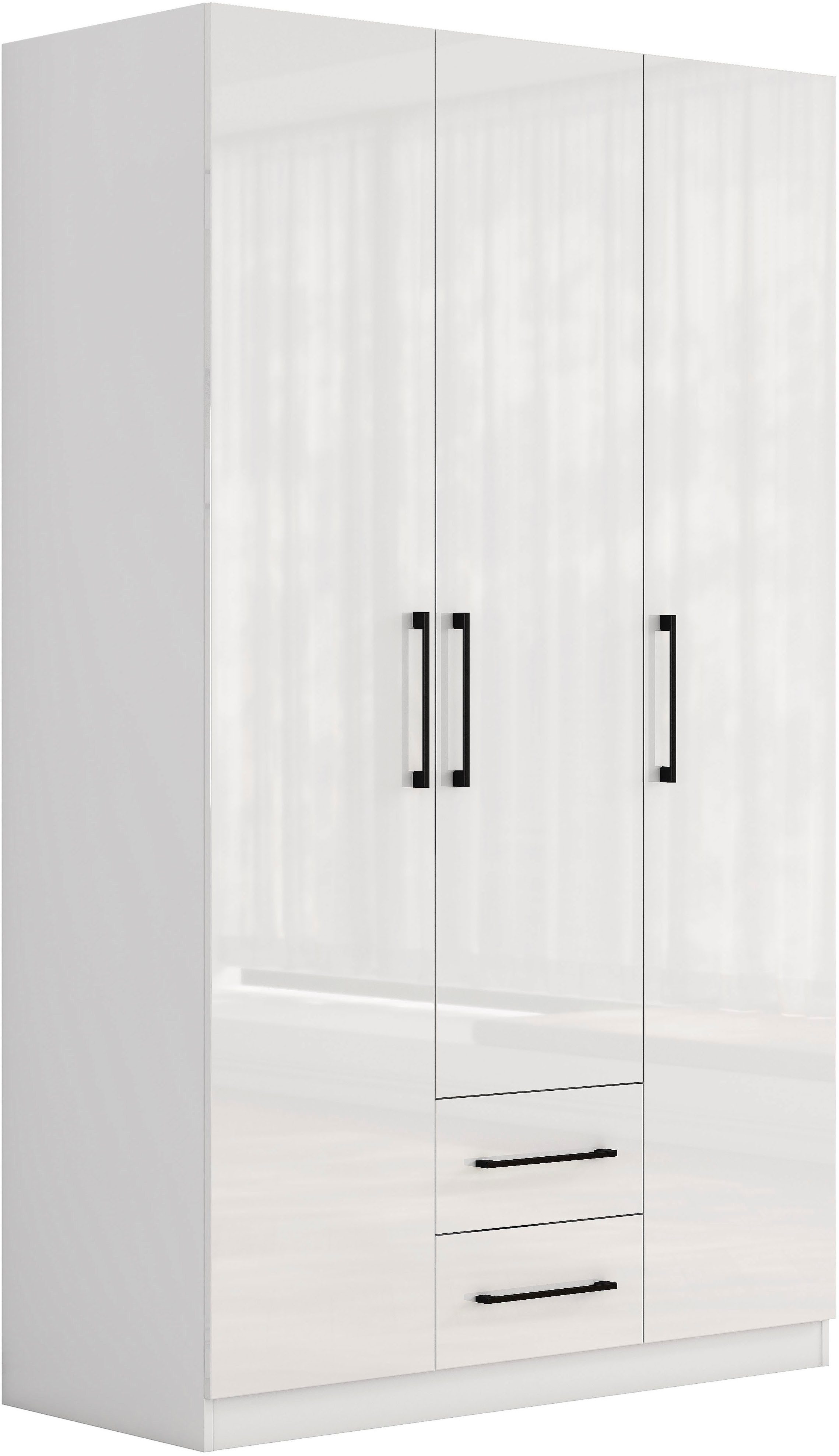 OTTO home Kleiderschrank Sylt Schlafzimmerschrank Garderobe Schrank hochglanz (hochwertige schwarze Metallgriffe) Drehtürenschrank mit perfekter Innenausstattung, Breite 120cm