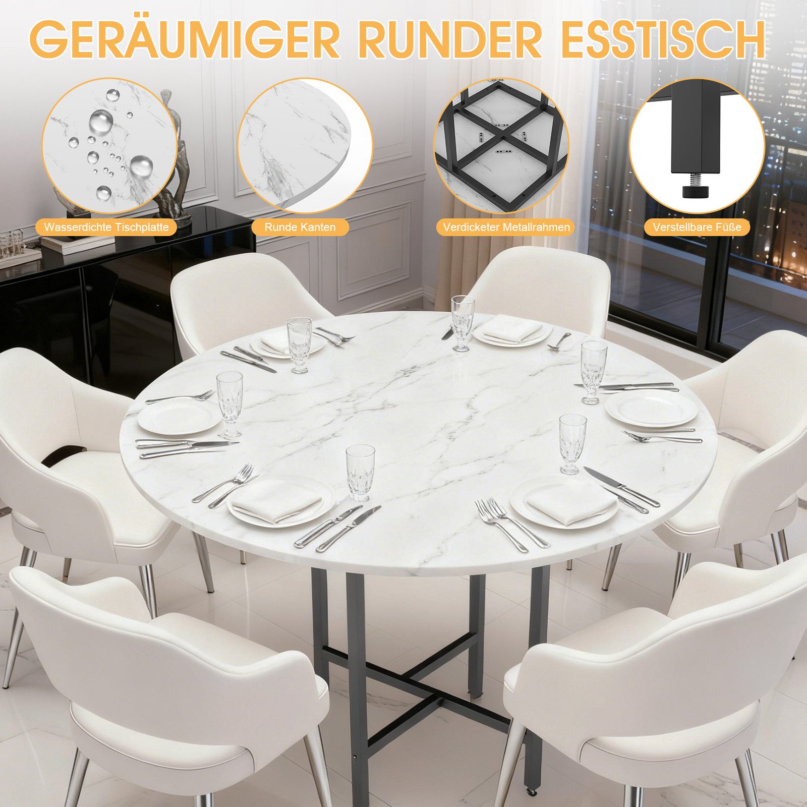 TWSOUL Esstisch Esstisch Rund Hölzerner Küchentisch Esszimmertisch Ø 120cm günstig online kaufen