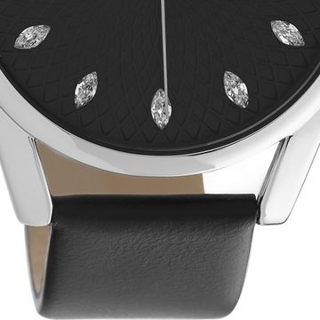 OOZOO Quarzuhr Oozoo Damen Armbanduhr schwarz Analog, Damenuhr rund, groß (ca. 45mm) Lederarmband, Elegant-Style