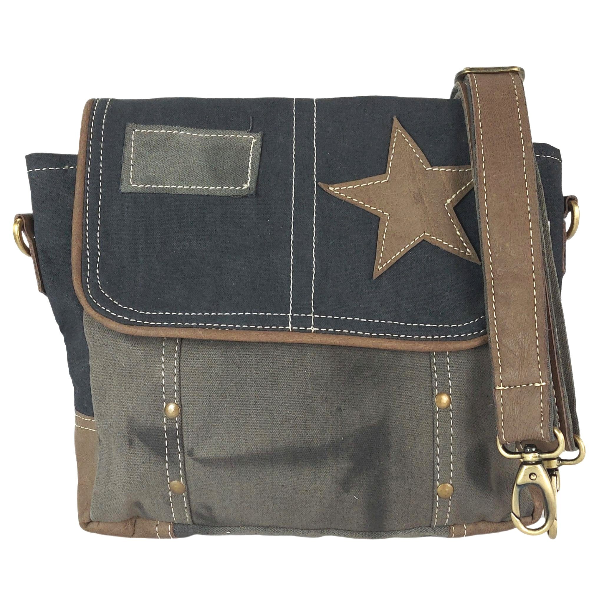 Umhängetasche 52676, Aus Ledr Mini mit für recycelten Ihn kleine Klappe. Sunsa Vintage Canvas Tasche Sie/ Umhängetasche. Tasche Canvas und Leder Messenger