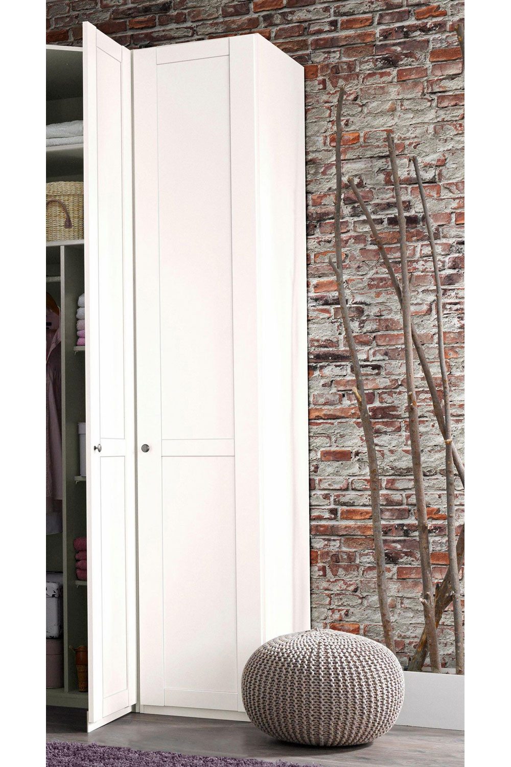 Wimex Kleiderschrank New York (mit Drehüren, 3 Einlegeböden, 1-St., moderne Optik, mit Möbelknopf, vielseitig einsetzbar) 45x58x236cm weiß 1-türig