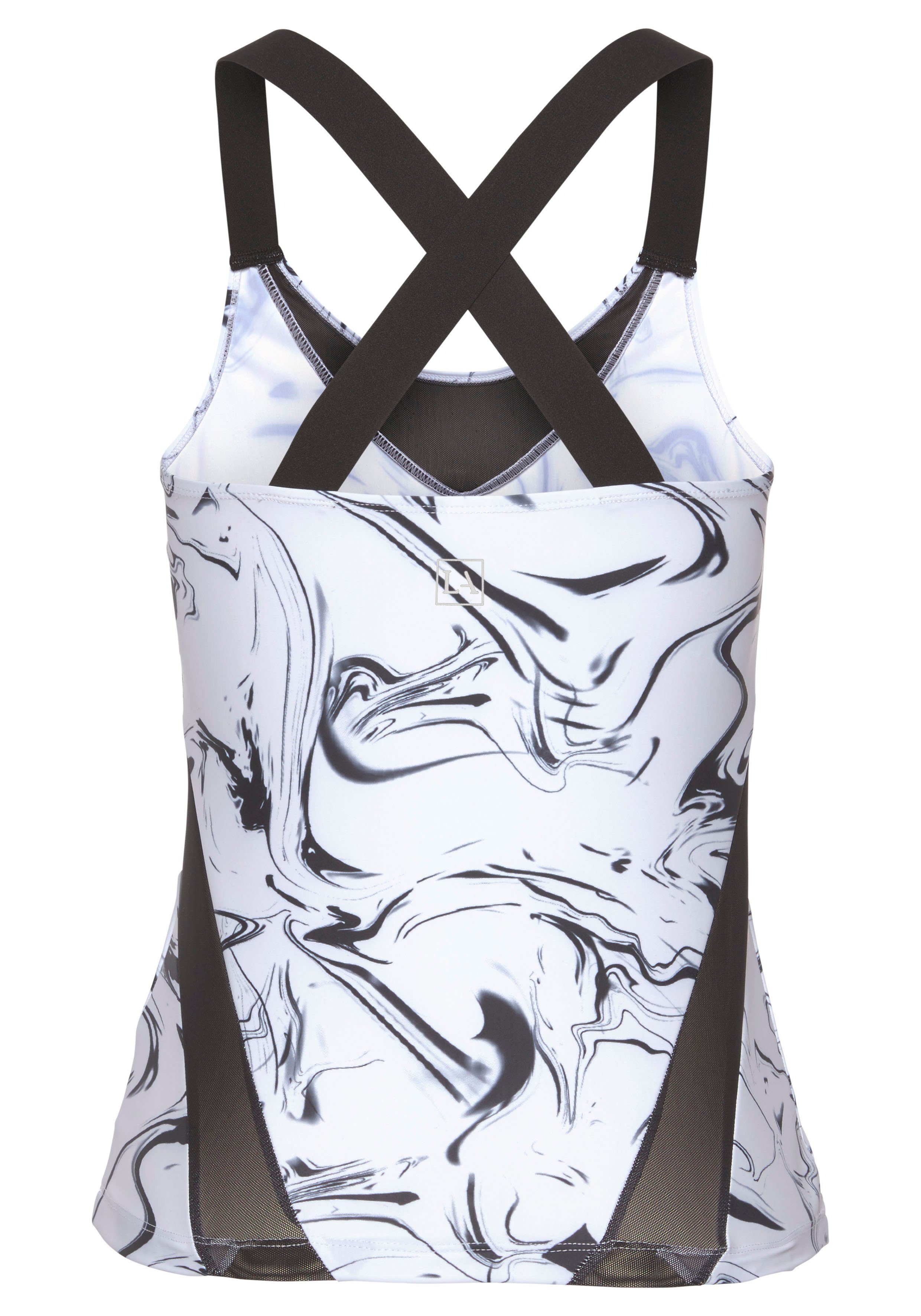 LASCANA ACTIVE Funktionsshirt Marble mit gekreuzten Trägern und Mesheinsätzen