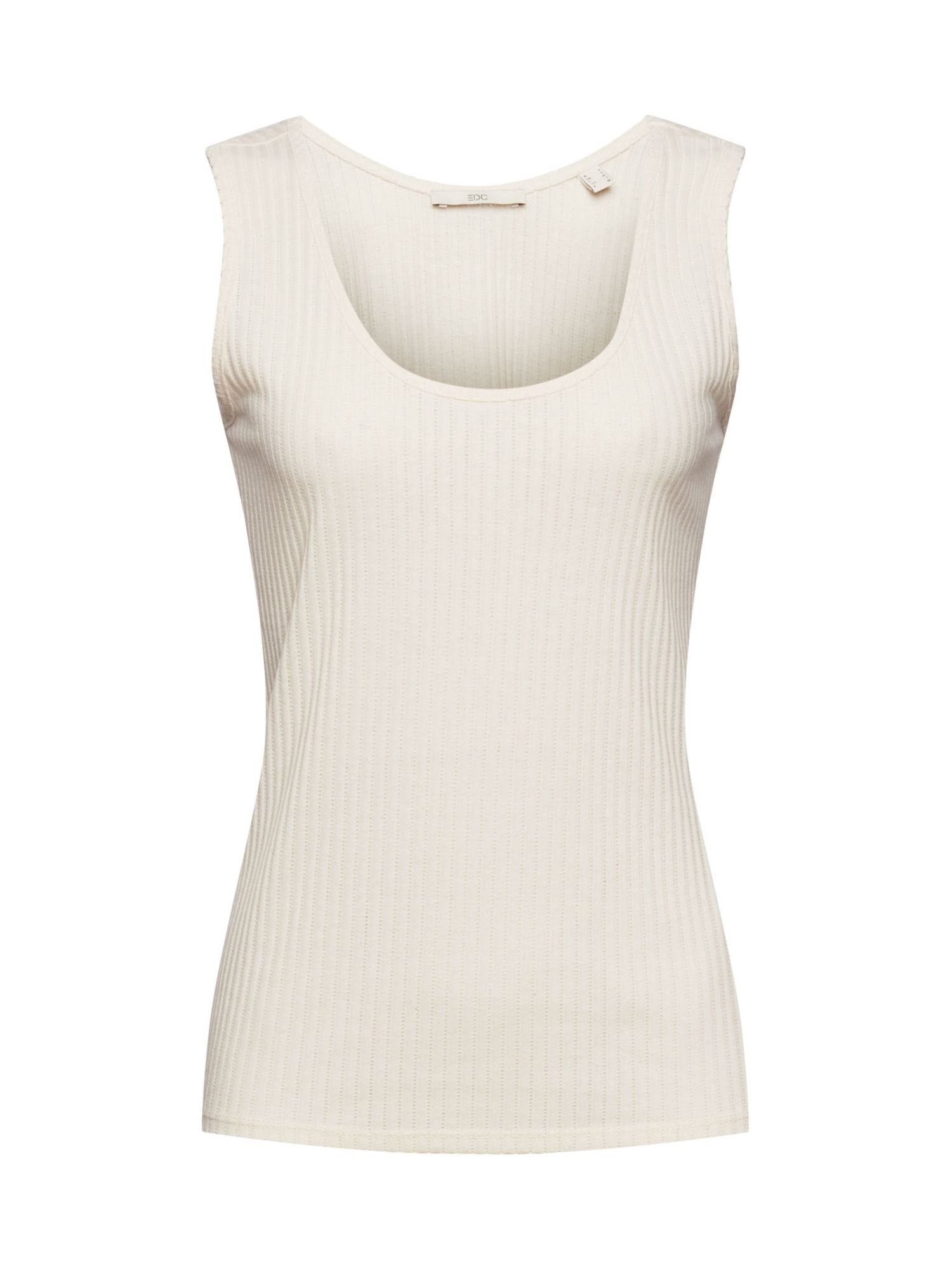Esprit T-Shirt (1-tlg) WHITE Pointelle-Muster edc mit Top OFF by