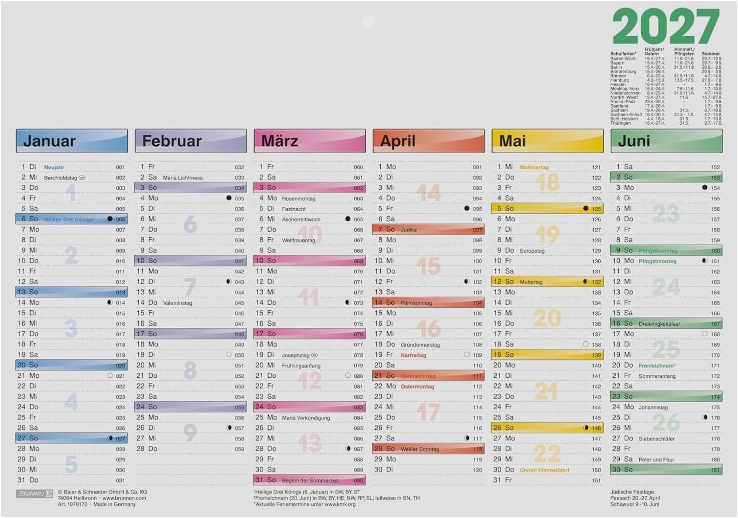 BRUNNEN Buchkalender BRUNNEN Tafelkalender DATAline 2027, A4 quer