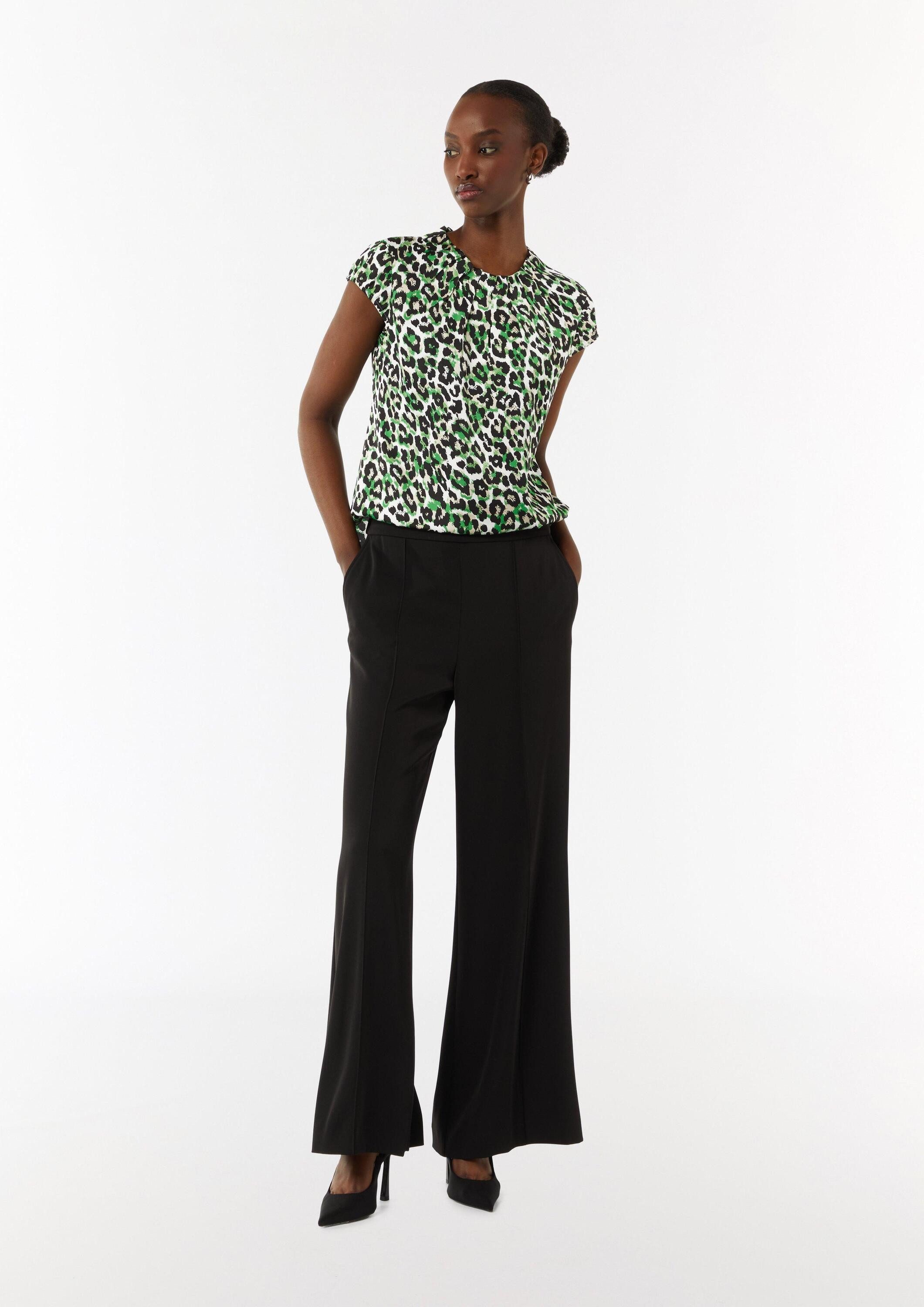comma Kurzarmbluse Bluse Gemusterte Satinbluse mit Raffung