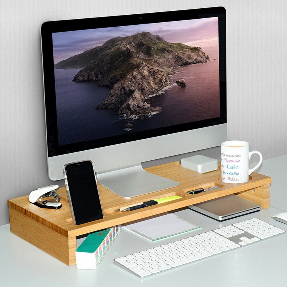 KESPER® Monitorständer Bildschirmerhöhung & Schreibtisch-Organizer Bambus, (Bildschirmständer Monitorerhöhung 30 x 30 x 8,3 cm)