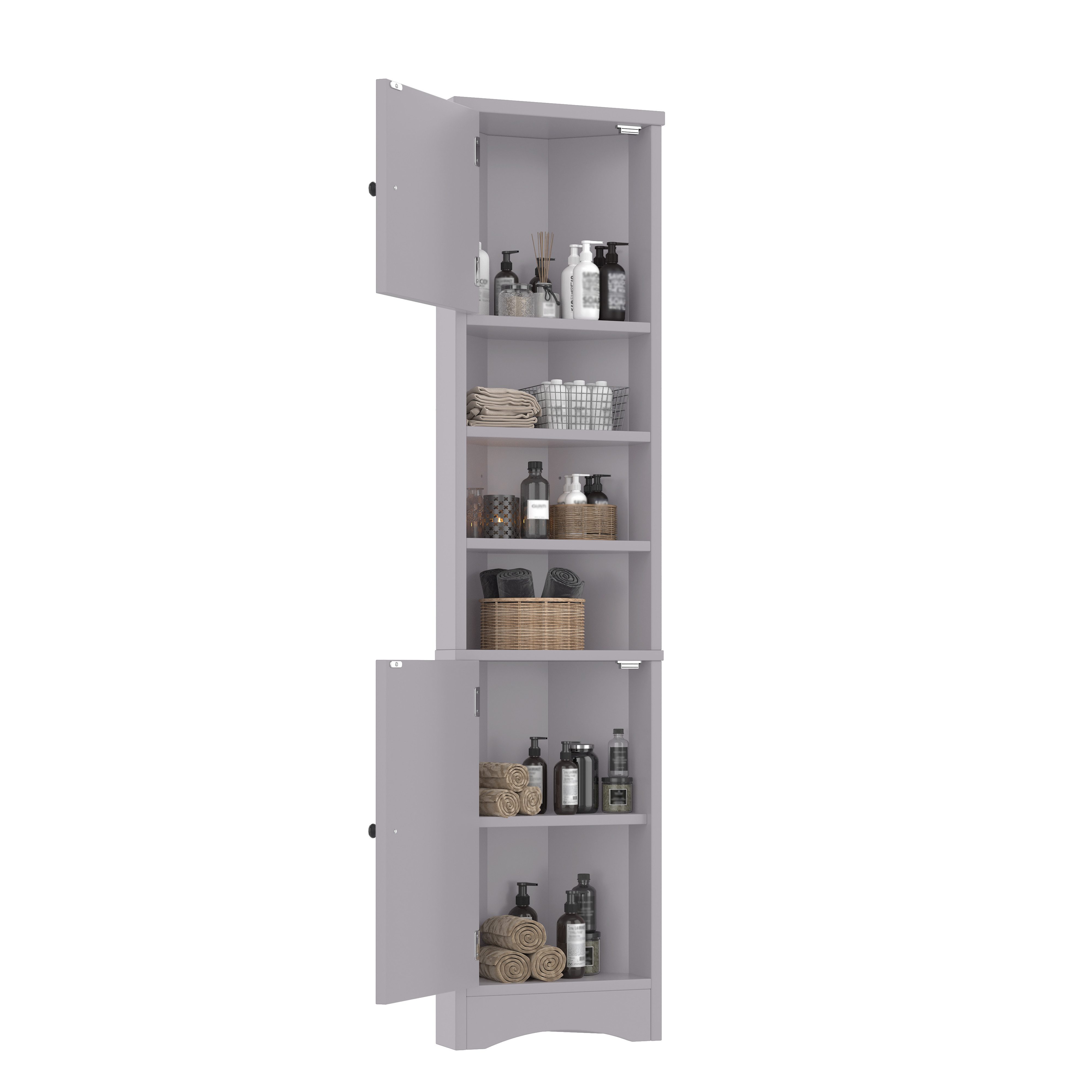 EXTSUD Badkommode Badkommode Eckschrank 37x24,5x170 cm, 2 Türen, feuchtigkeitsbeständig (Doppeltüren, verstellbare Einlegeböden, platzsparend), feuchtigkeitsbeständiger Lack, drei offene Ablagefächer