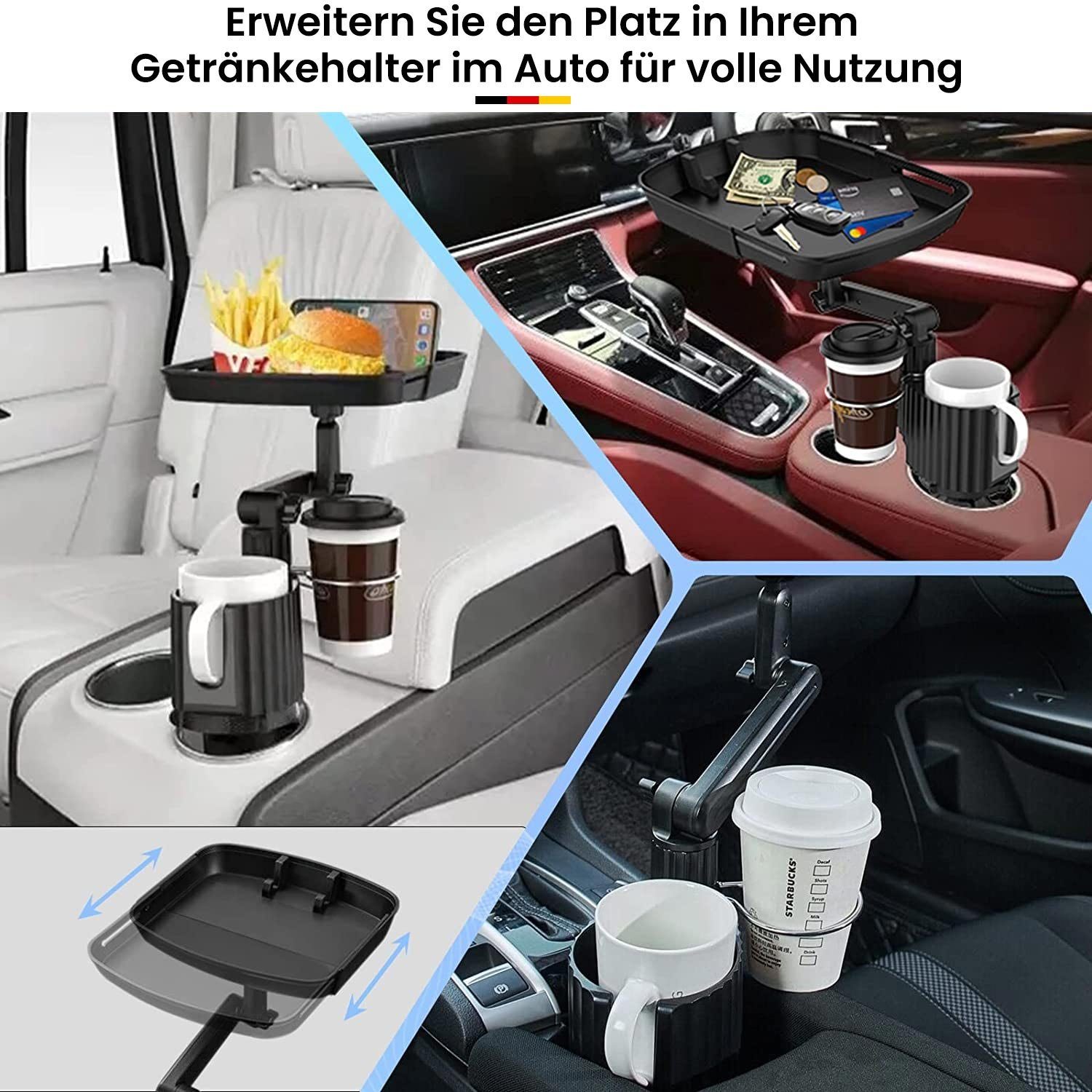 Getränkehalter für Lüftung im Auto- Schwarz - Einstellbar - Universal  Getränke Flaschenhalter für Mittelkonsole im Auto - klappbarer Dosenhalter