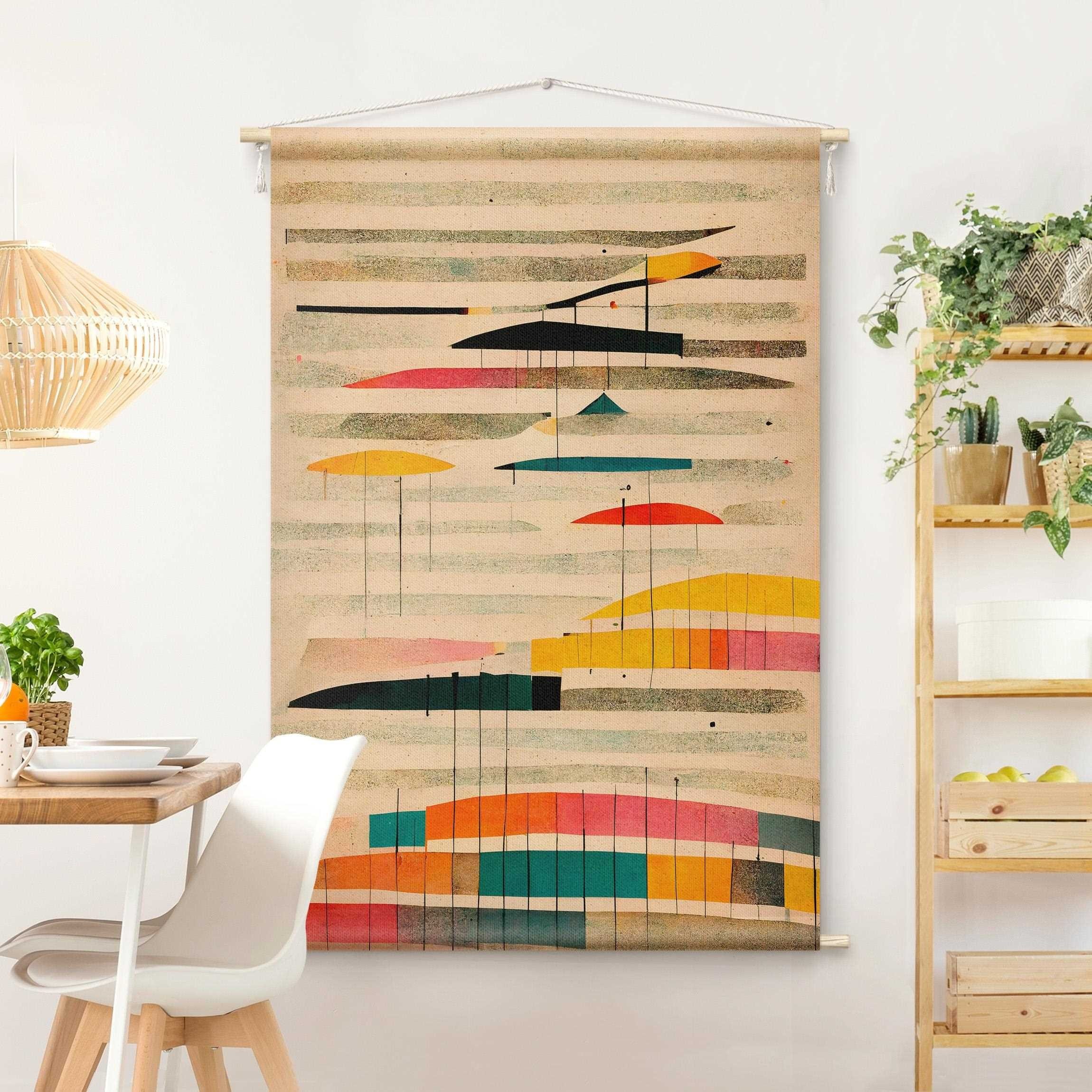 Bilderdepot24 Wandteppich modern Abstrakt Streifen bunt, rechteckig, Höhe: 2.6 mm, großes Wandbild aus Natur-Baumwolle Wandbehang Stoffbild Tuch Wollseil