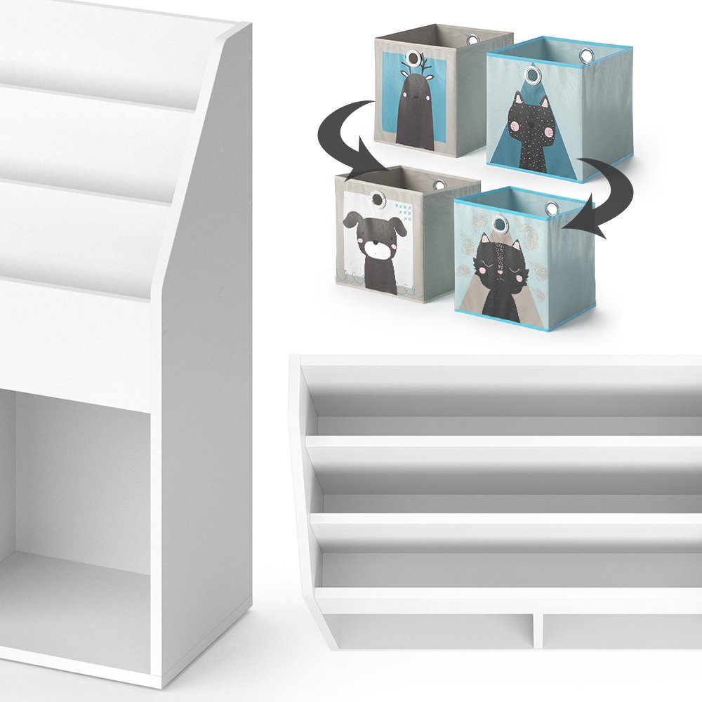 (matt) Bücherregal helles Spielzeugablage – Weiß LUIGI Weiß Türkis) + (Grau, Kinderregal Vicco Faltboxen
