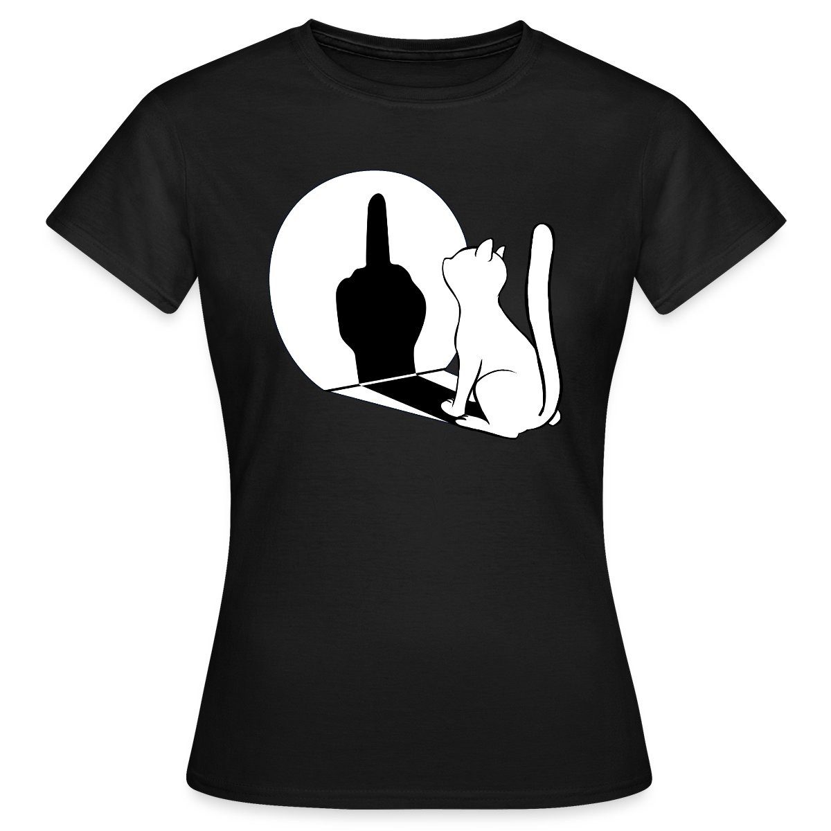 Spreadshirt T-Shirt Schattenspiel Katze Mittelfinger Frauen T-Shirt (1-tlg) günstig online kaufen