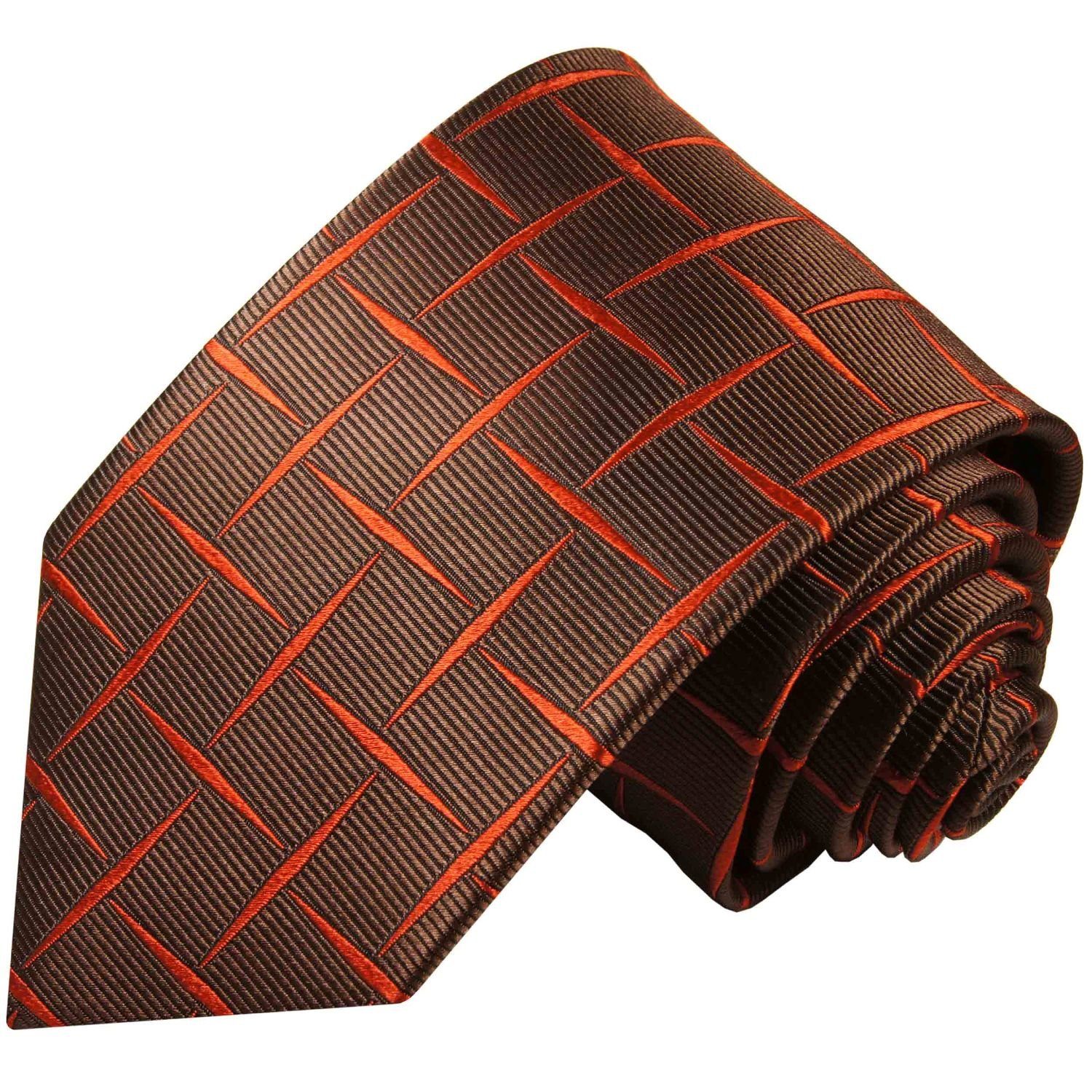 Paul Malone Krawatte Designer Seidenkrawatte Herren Schlips modern kariert 100% Seide Schmal (6cm), rotbraun orange 412