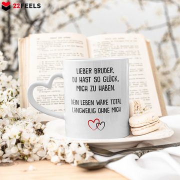 22Feels Tasse Bruder Geschenk Geburtstag Weihnachten Geschwister Jungs Männer Haferl, Keramik, Made In Germany, Spülmaschinenfest, Herzhenkel