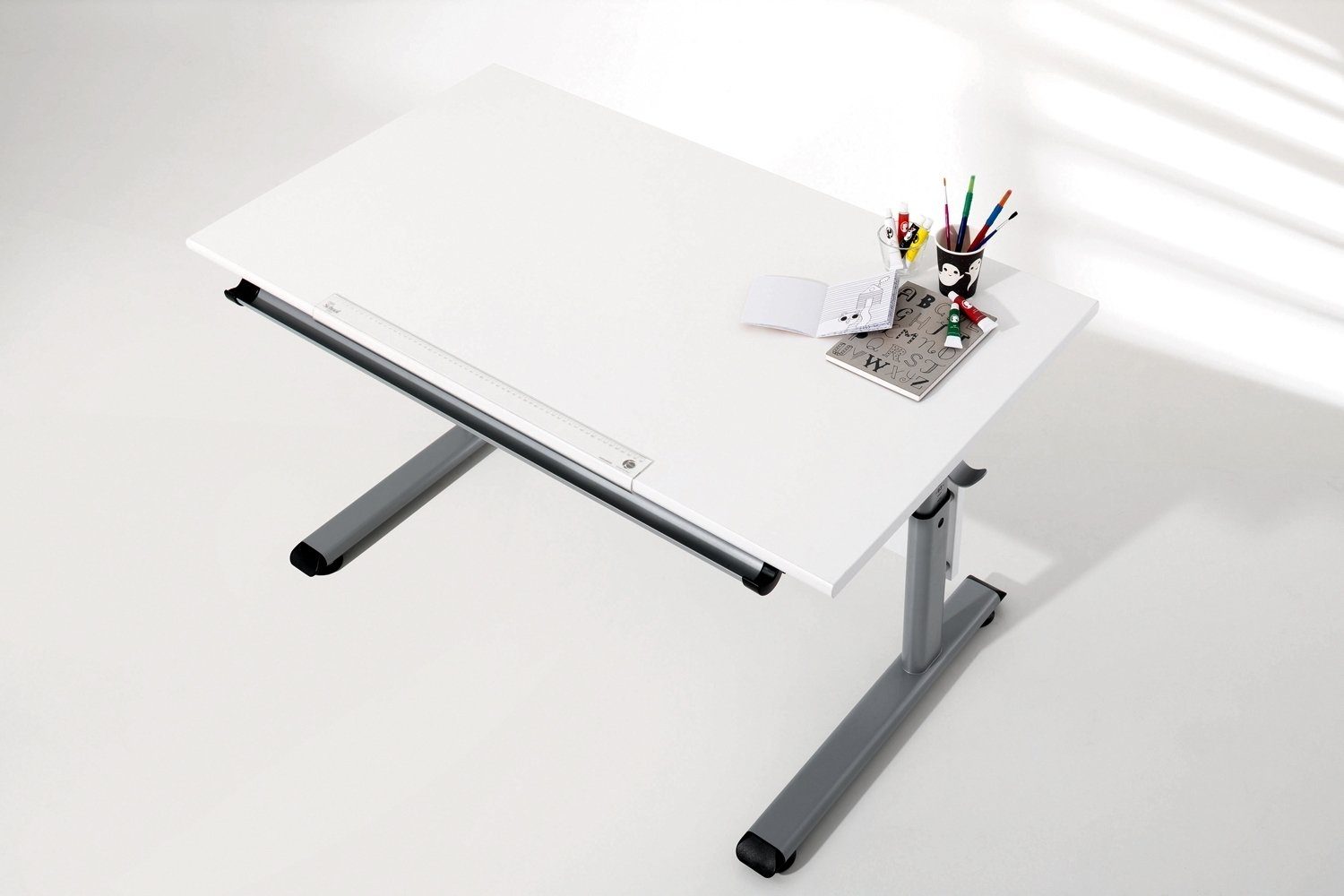70 Silberfarben, 53 Weiß, x MARCO, Schreibtisch 120 cm, höhenverstellbar, manuell Computertisch neigbar x
