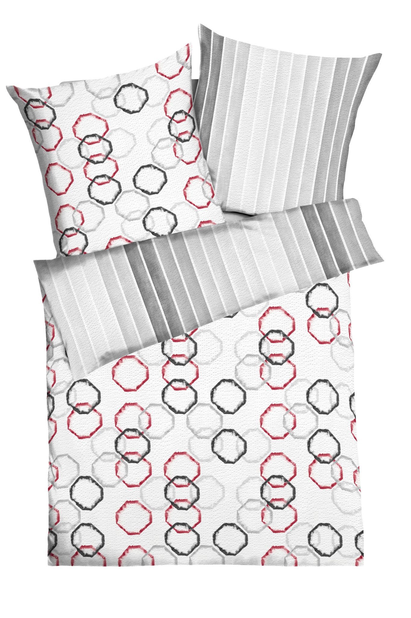 JACK Wendebettwäsche 135x200cm Movement Grafik Rot Anthrazit Kaeppel, Seersucker, 2 teilig, ausdrucksstarkes Design