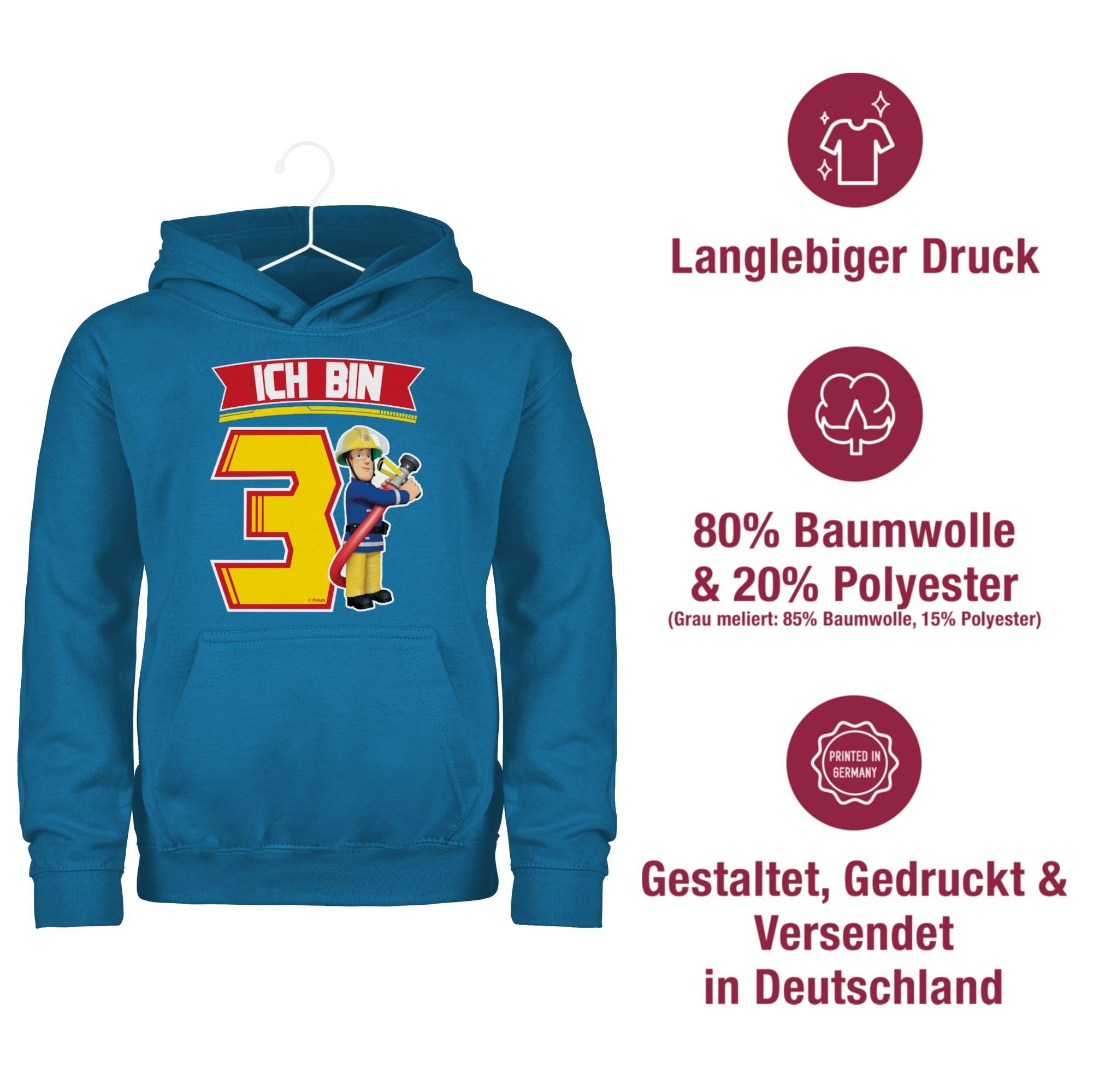 - bin Feuerwehrmann Shirtracer 2 Sam Sam Himmelblau Ich 3 Hoodie Jungen