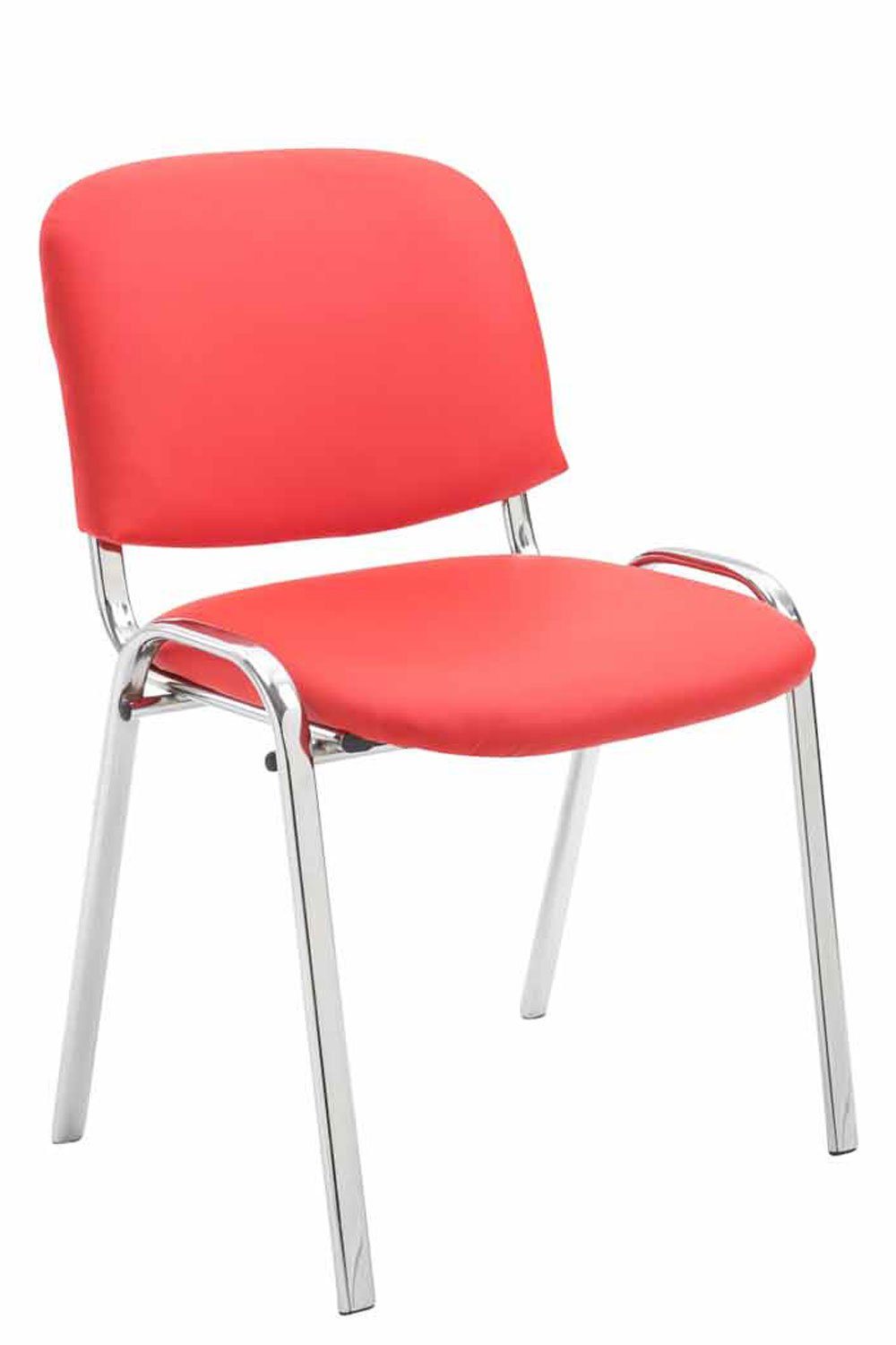 TPFLiving Besucherstuhl Keen mit hochwertiger Polsterung - Konferenzstuhl (Besprechungsstuhl - Warteraumstuhl - Messestuhl), Gestell: Metall chrom - Sitzfläche: Kunstleder rot | Besucherstühle